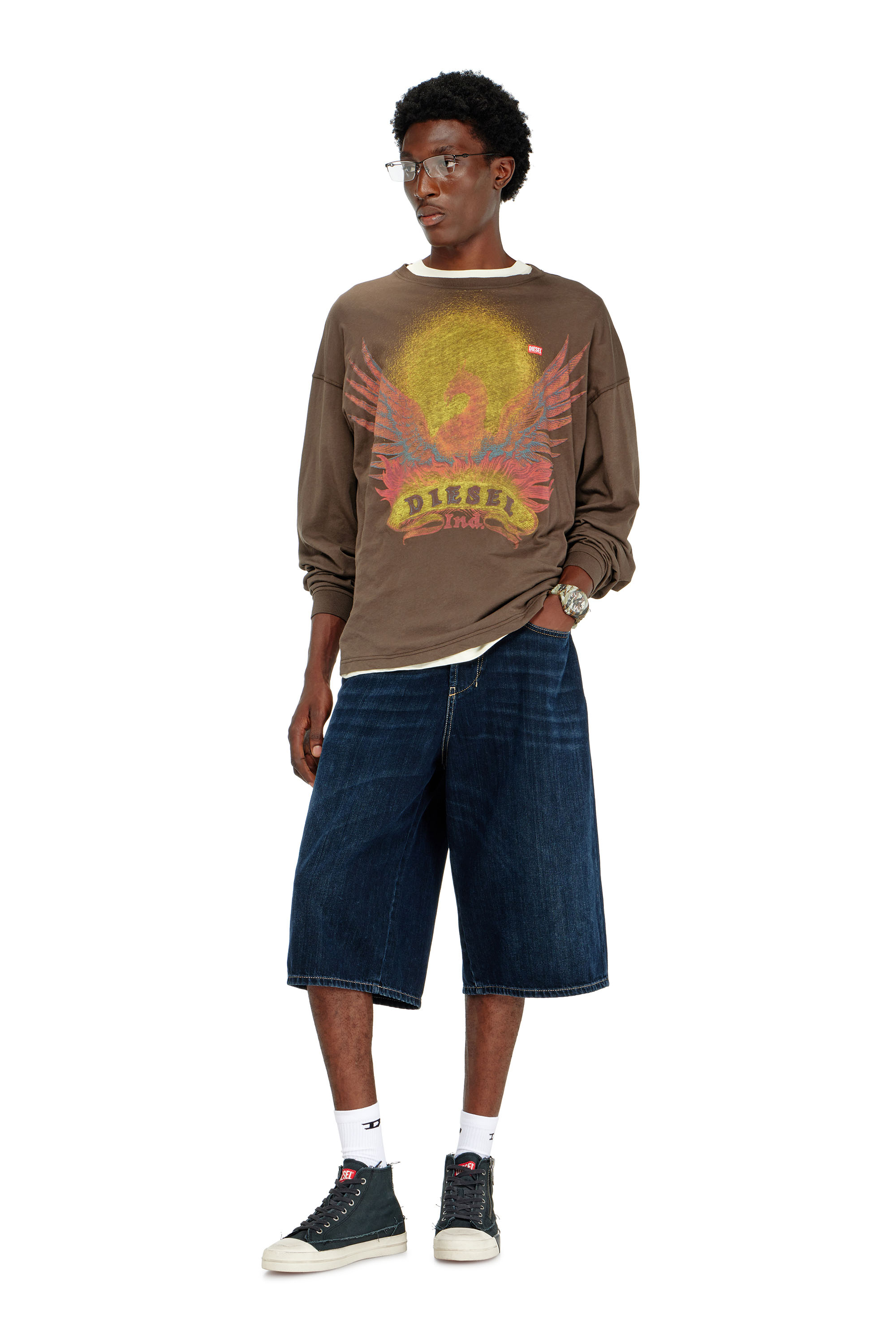 Diesel - T-BOXT-LS-AA1, Man's Long sleeve T-shirt with Phoenix graphic in Brown - 2