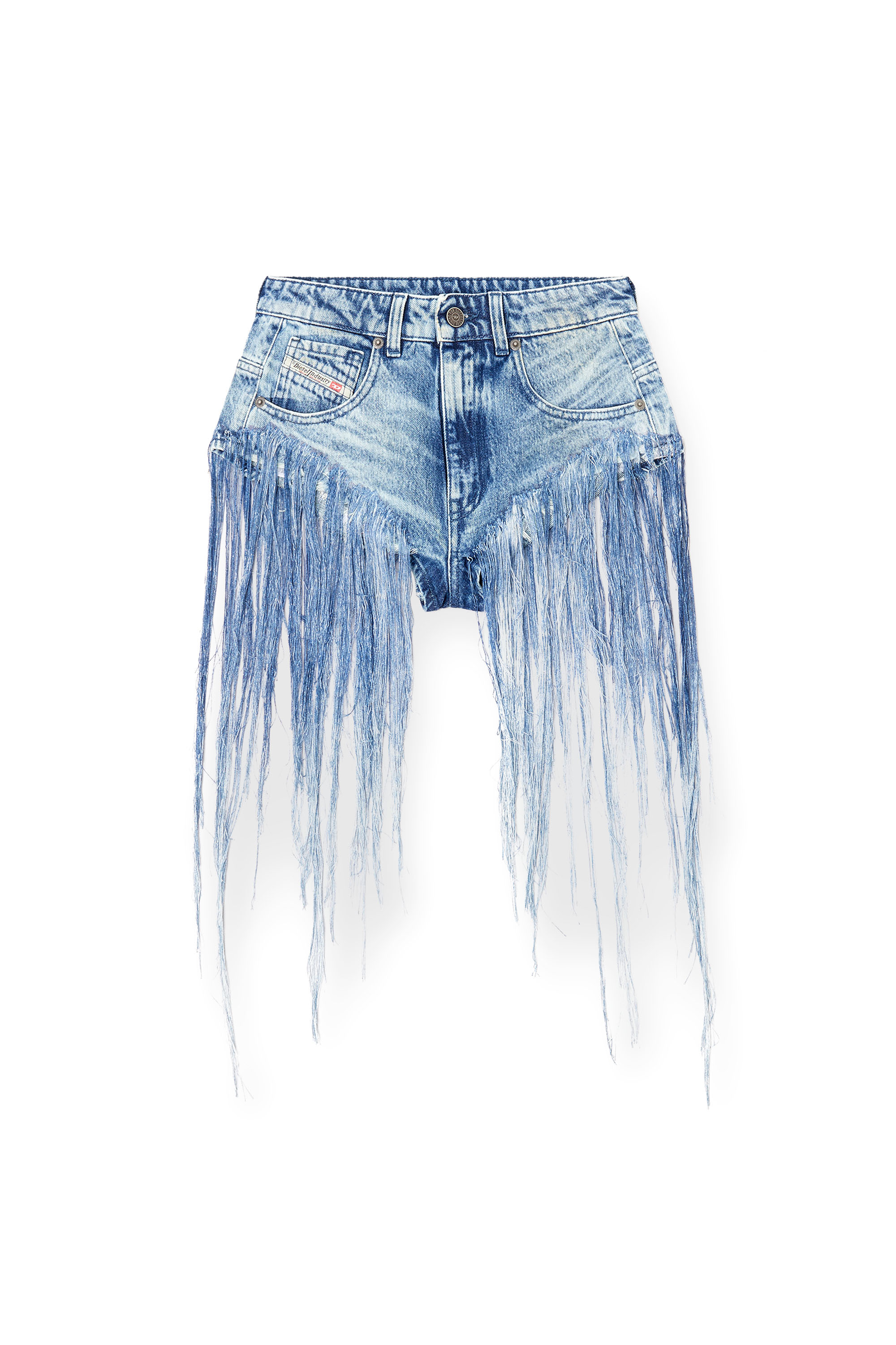 Diesel - DE-JIZZ-FSG, Woman's Shorts in distressed fringed denim in Medium blue - 2