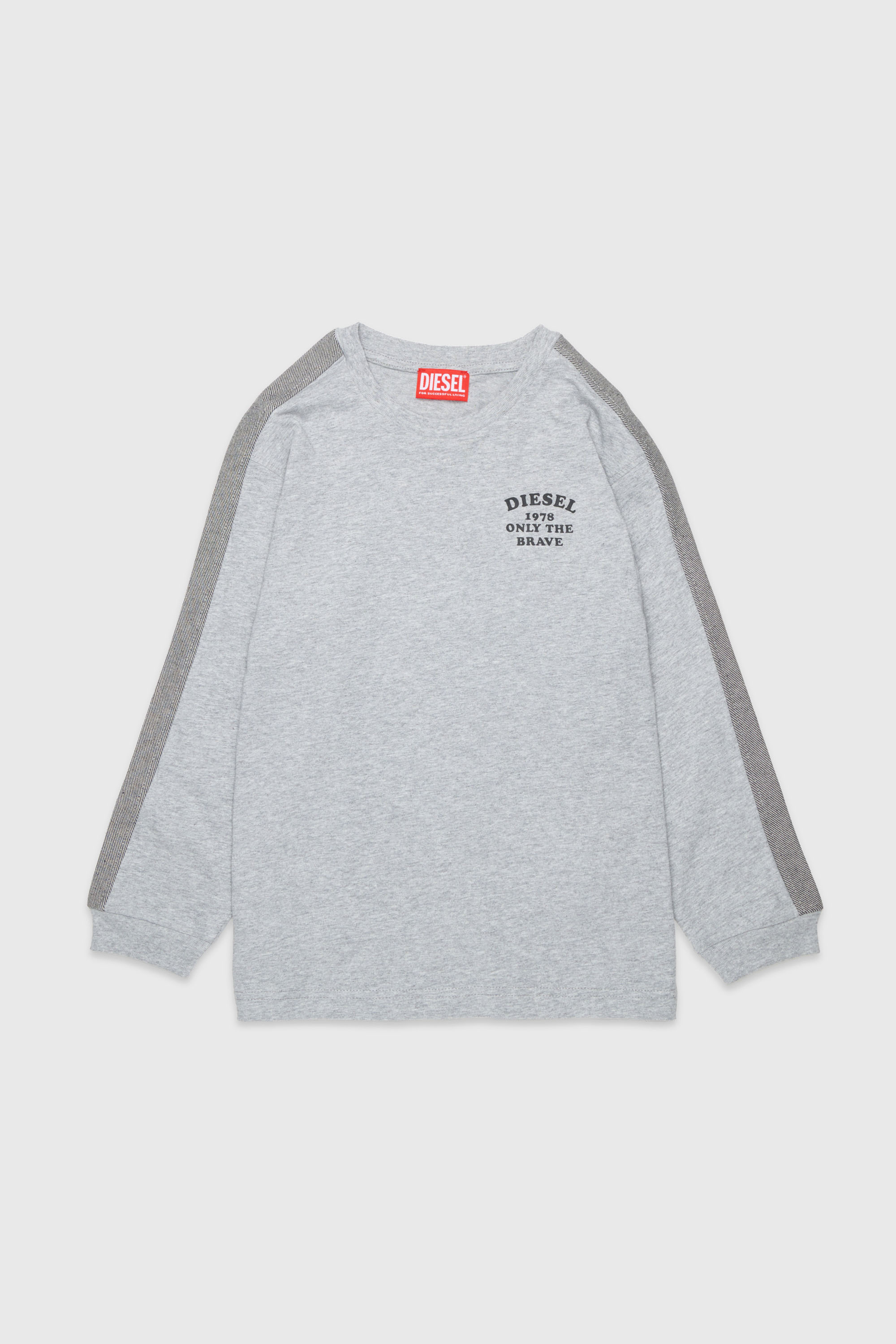 Diesel - TEAN OVER, Man's Long-sleeve T-shirt with logo and contrast bands in Grey - 1
