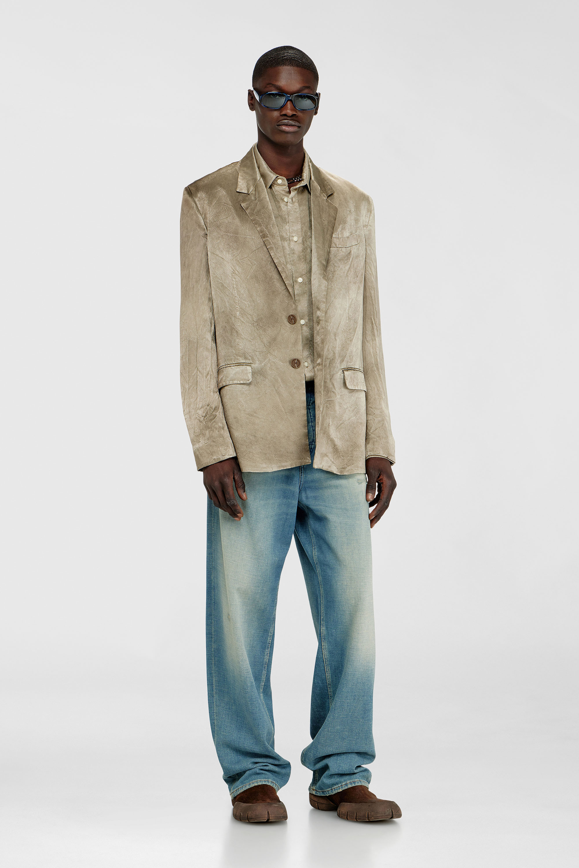 Diesel - J-ANDRE, Man's Blazer in wrinkled satin in Light Brown - 1