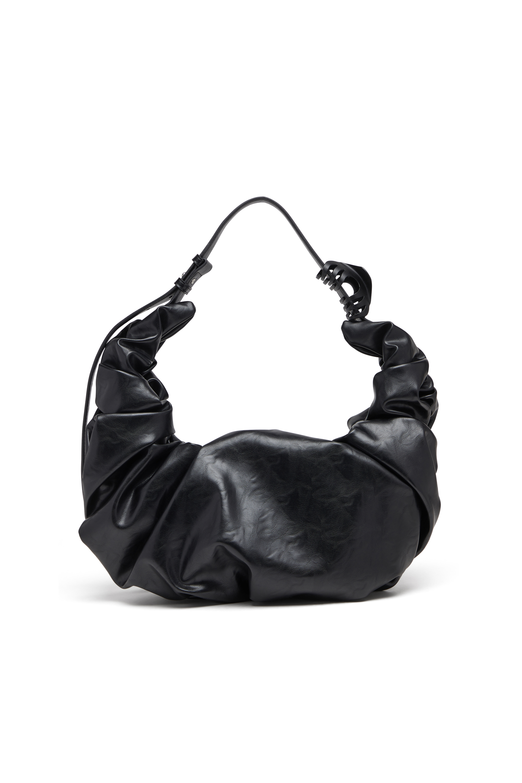 Diesel - GRAB-D HOBO L, Woman's Grab-D L-Large scrunched hobo bag in shiny PU in Black - 2