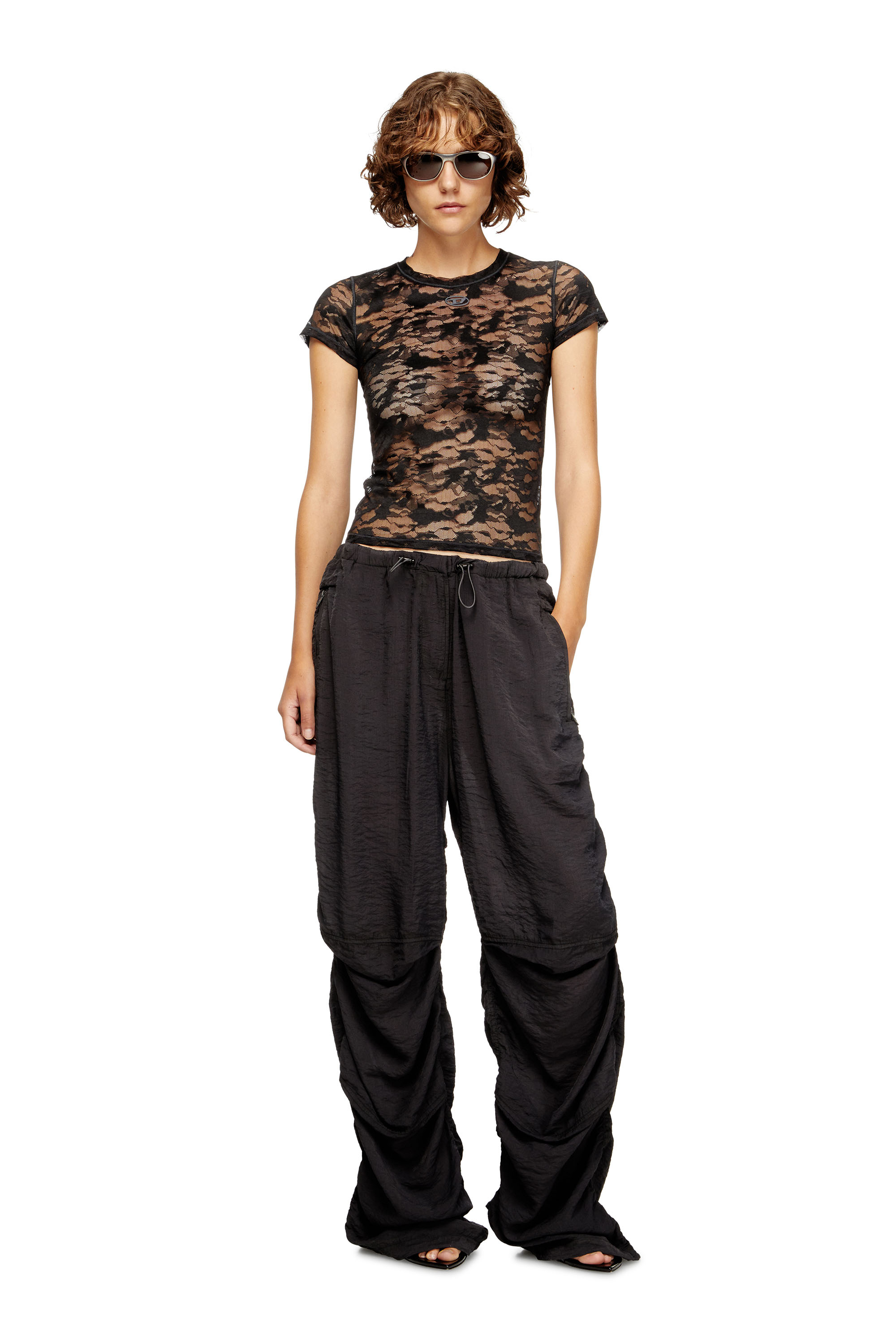 Diesel - KASIA-UTLT, Woman's Camo lace T-shirt in Black - 4