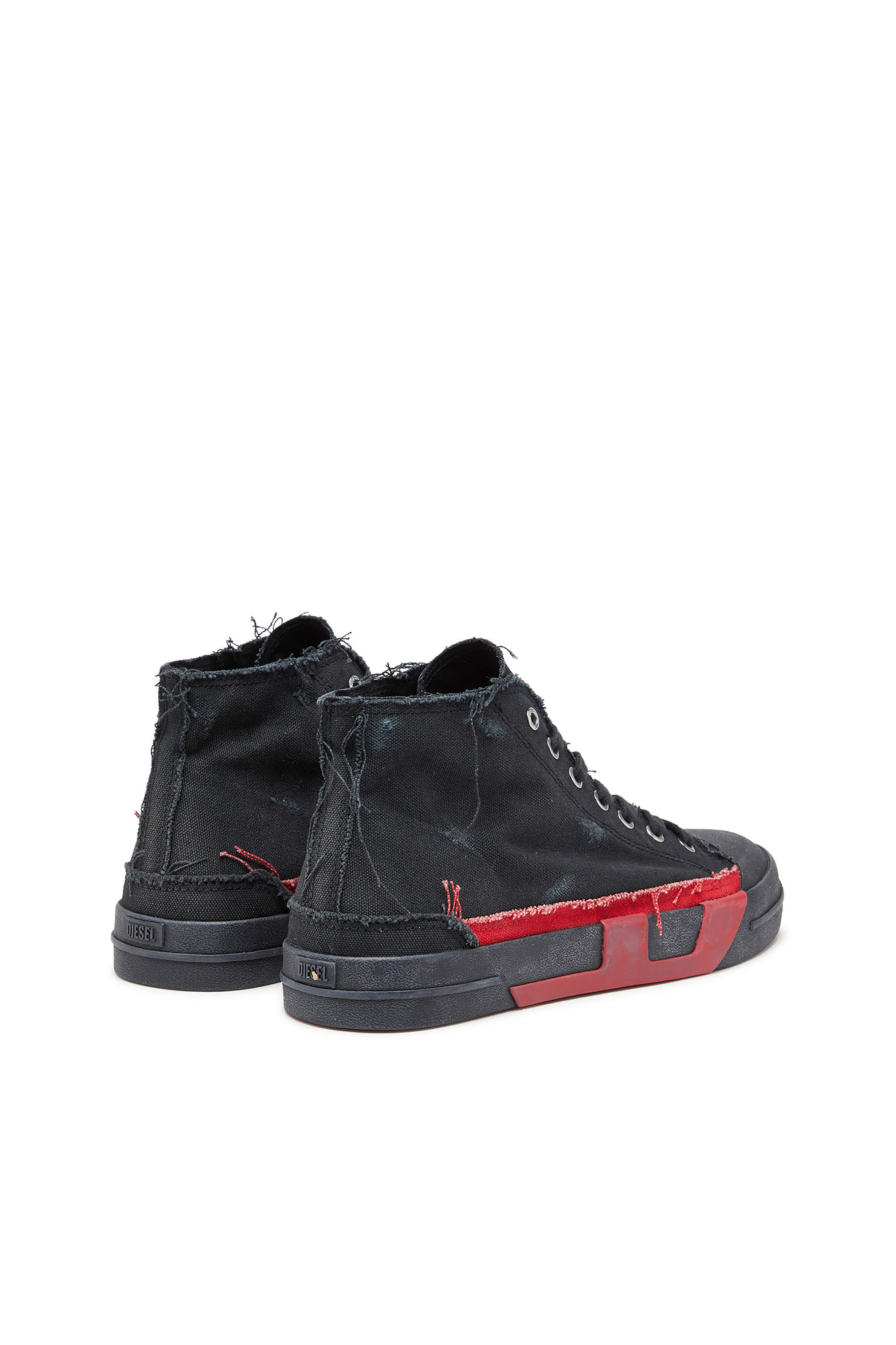 Diesel - S-D-VERSE MID II, Man's S-D-Verse-Distressed high-top sneakers in canvas in Black/Red - 3