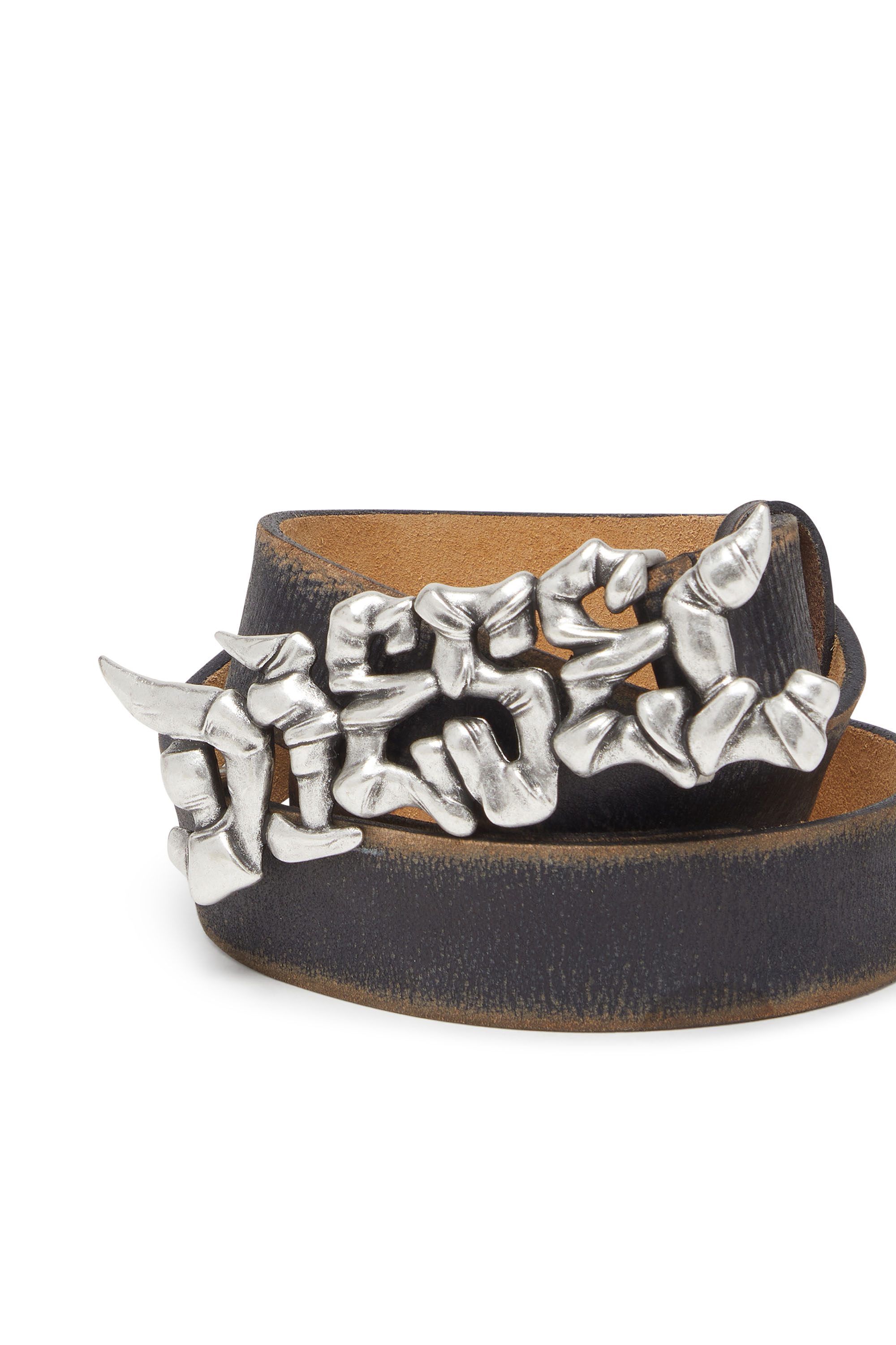 B-GRAFFITI, Black/Beige Diesel - B-GRAFFITI, Unisex's 3.5cm treated leather belt with graffiti buckle in Black/Beige - 3