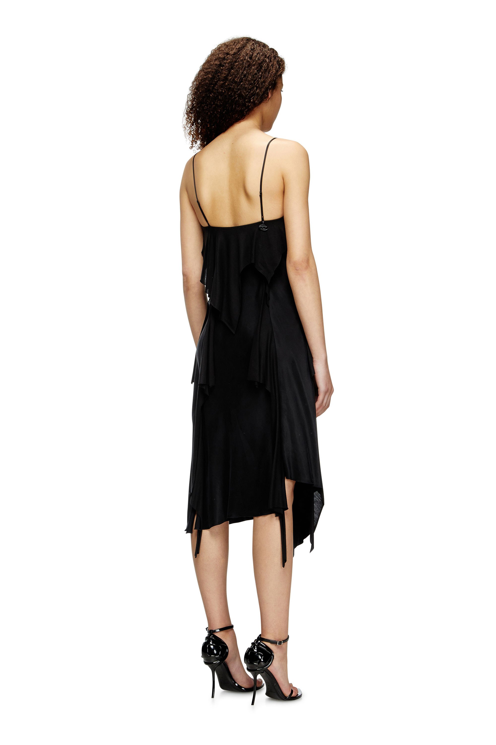 Diesel - D-ANCER, Woman's Satin dress with raw-cut flounces in Black - 4