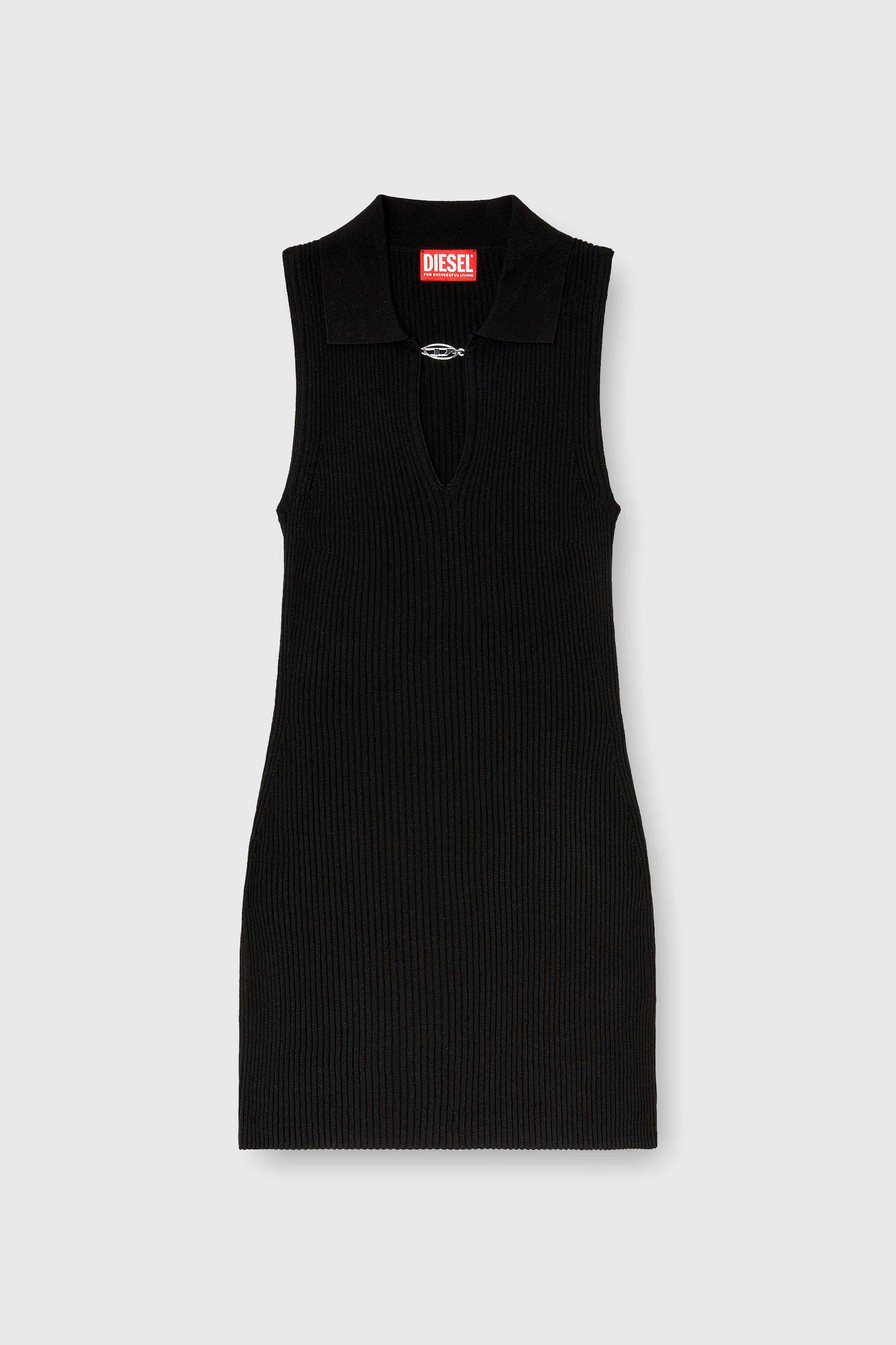 Diesel - M-LILMA, Woman's Short polo dress in silk-blend rib knit in Black - 1