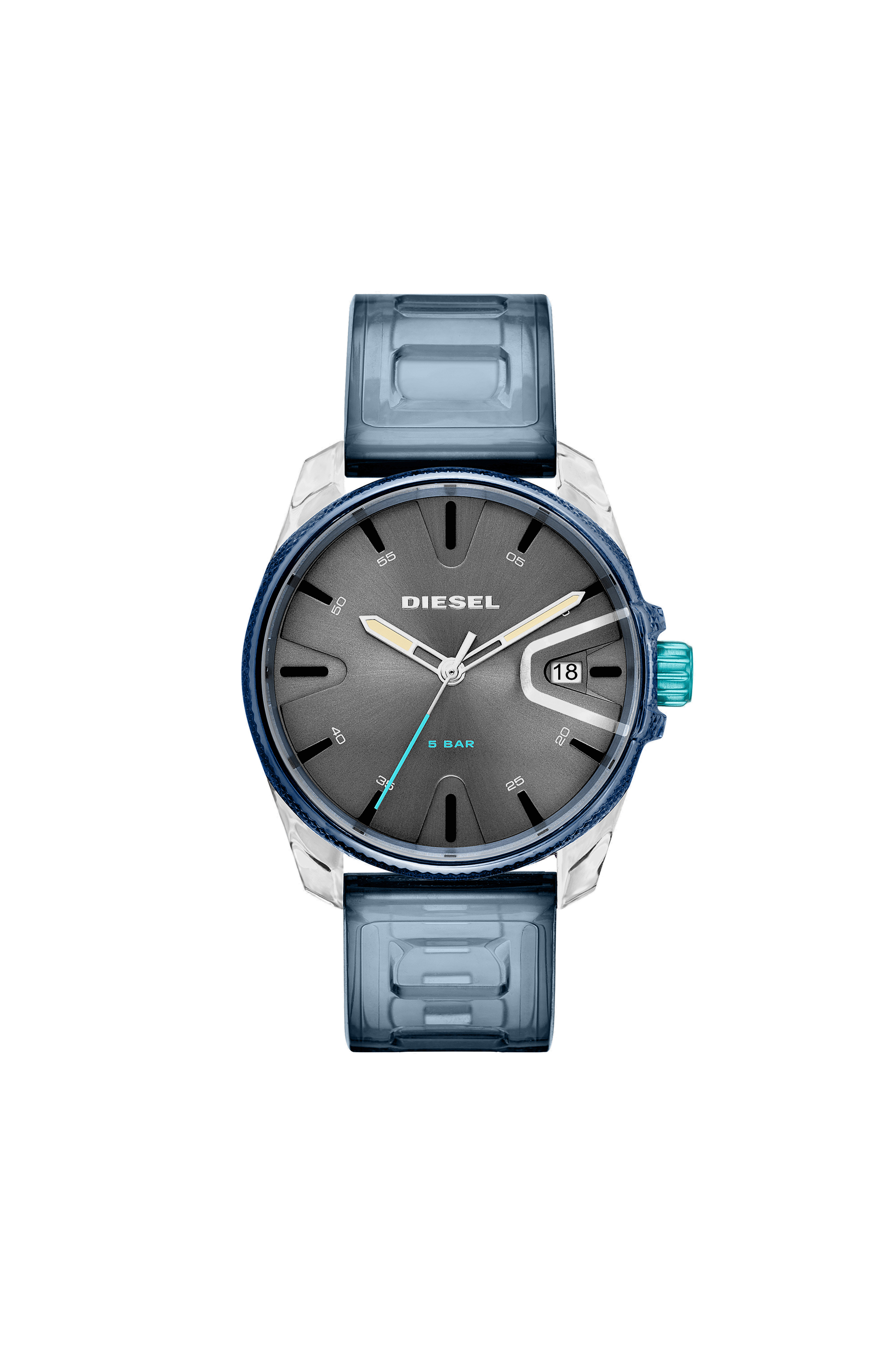 Diesel - DZ1868, Man's Ms9 three-hand watch in blue silicone in Light Blue - 1