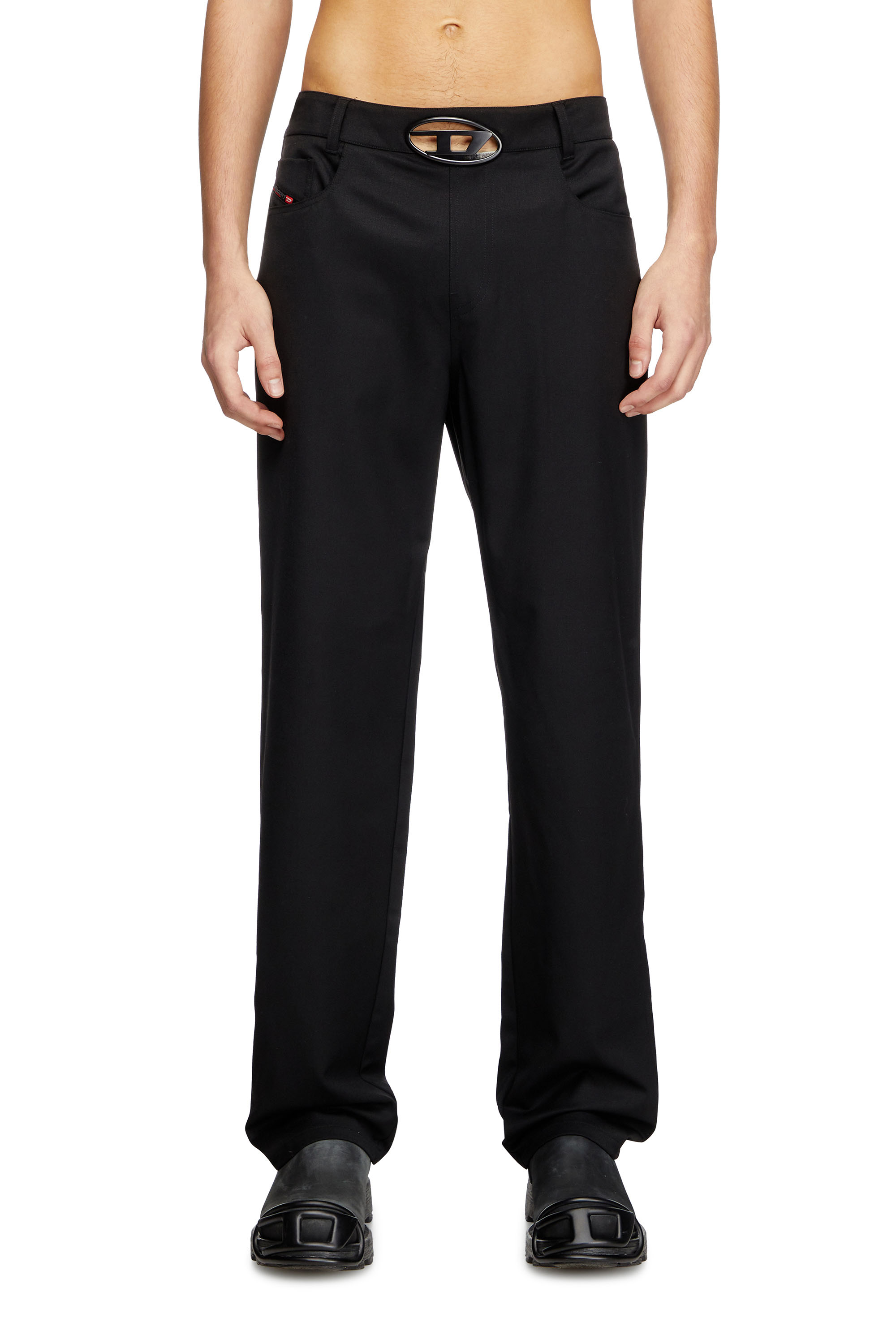 Diesel - P-DMAX, Man's Wool blend pants with D buckle waistband in Black - 3