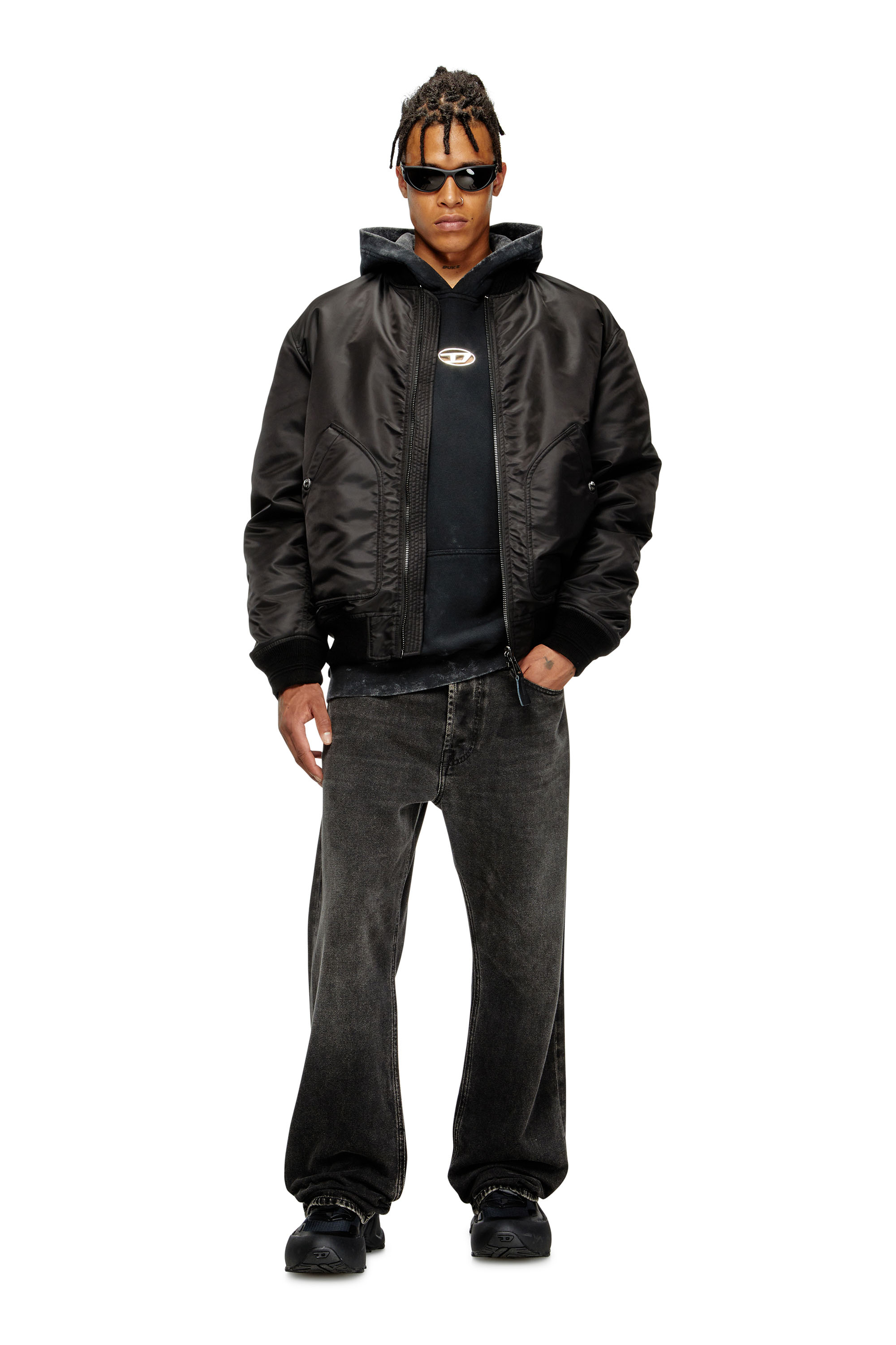 Diesel - S-BOXT-HOOD-T10, Man's Hoodie with cut-out metal Oval D in Black - 2