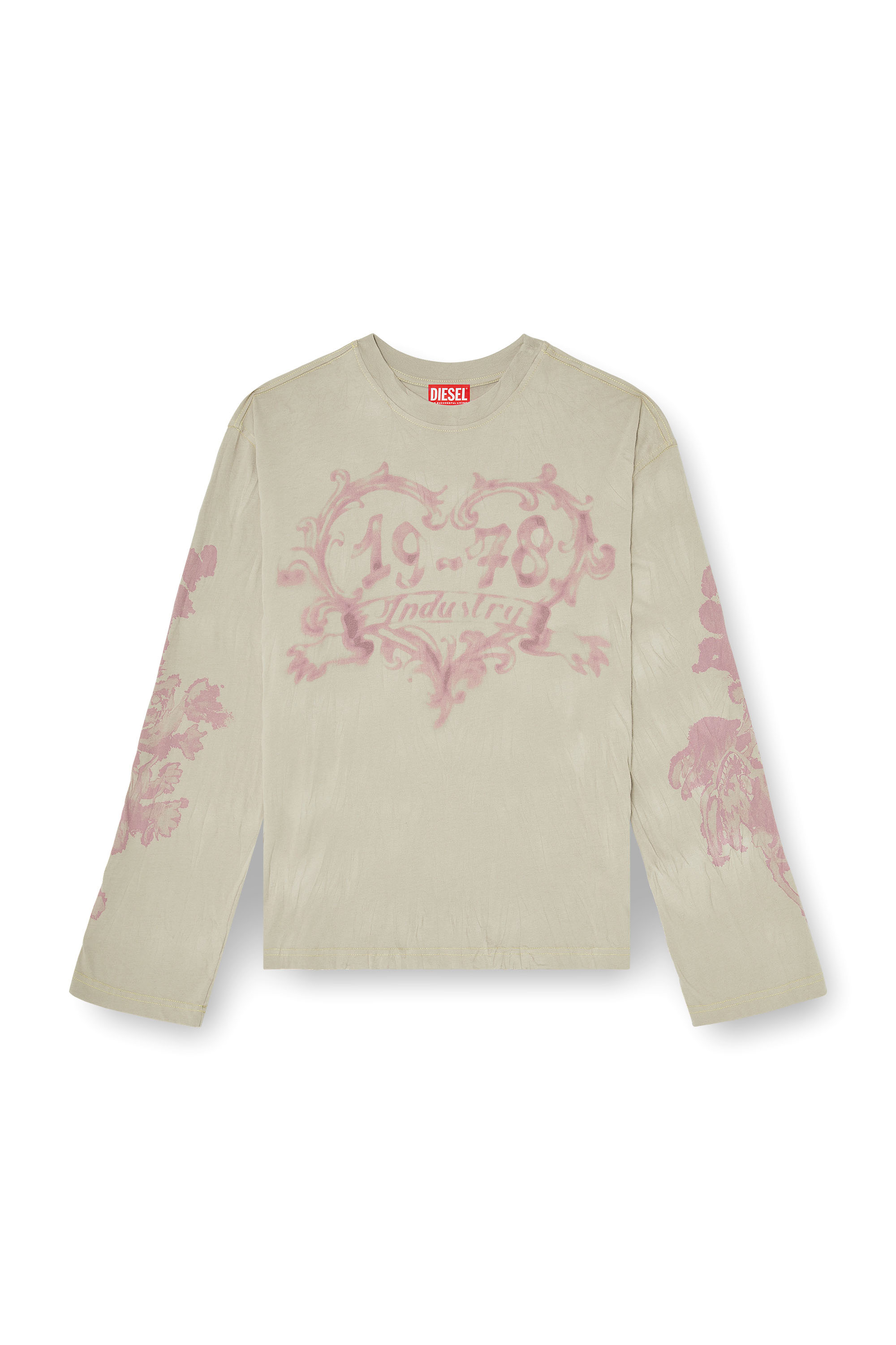 Diesel - T-HILARY-LS-AA1, Woman's Cotton long-sleeve T-shirt with graphic print in Pink/Beige - 2