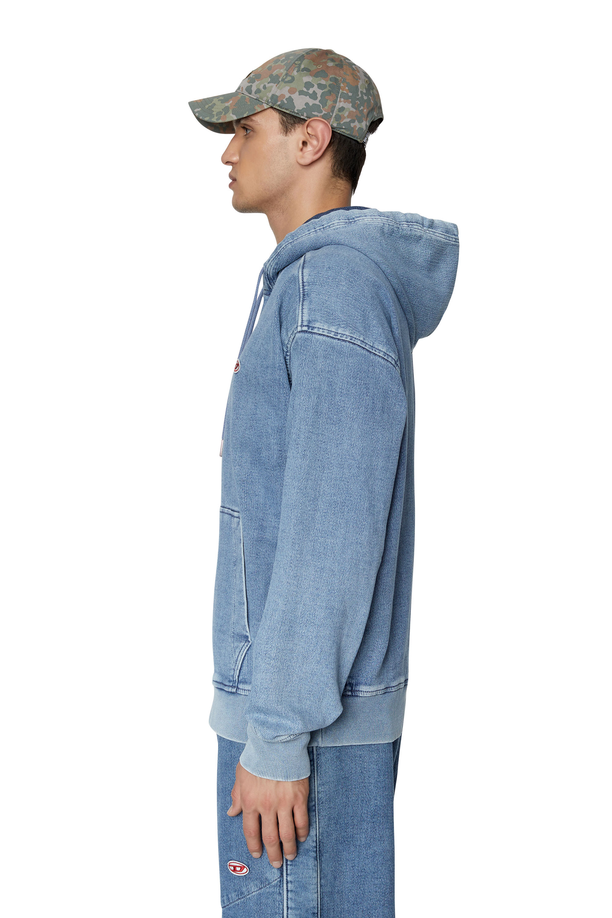 Diesel - D-UM-RIB TRACK DENIM HOODIE, Light Blue - Image 6