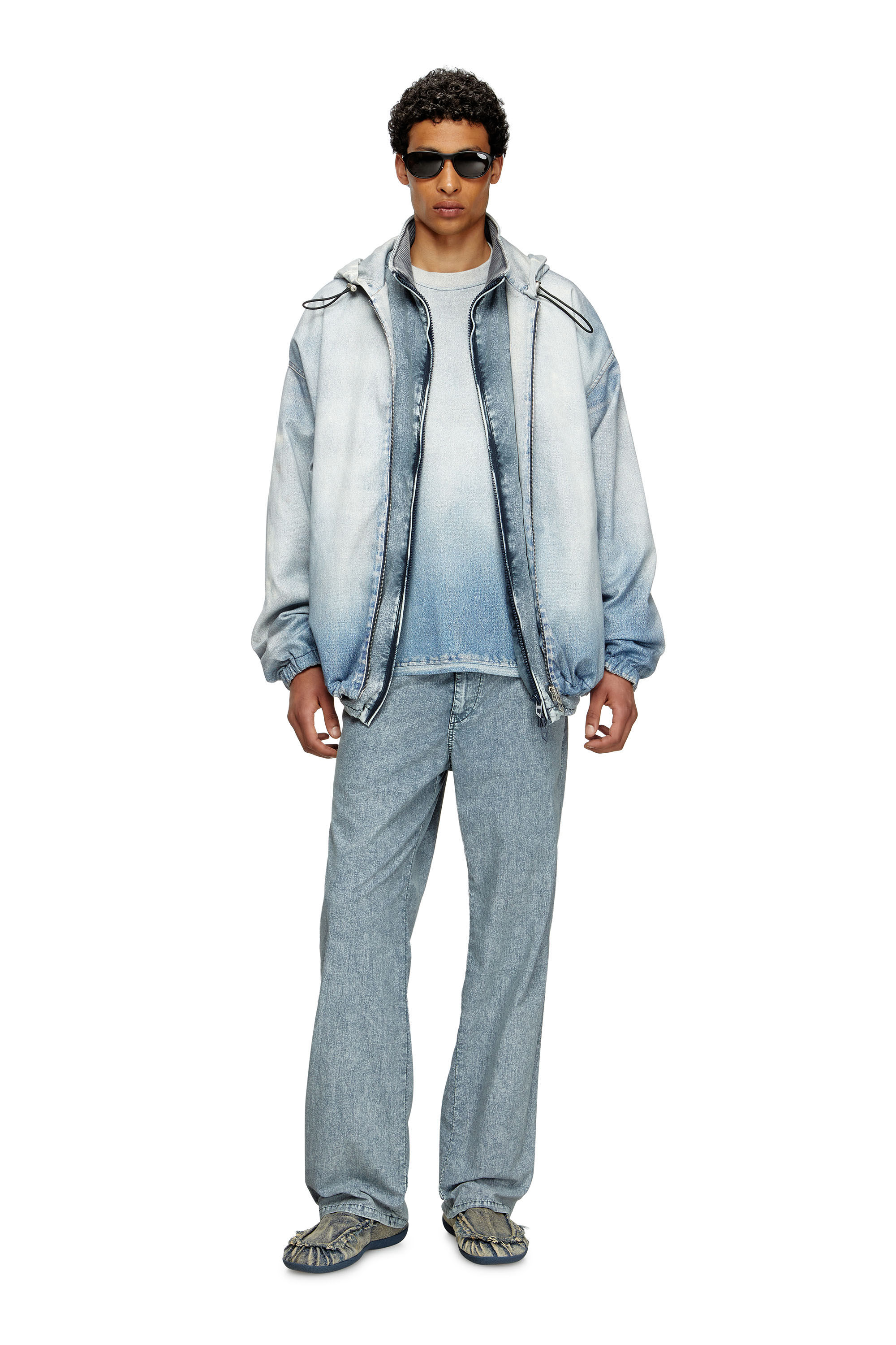 Diesel - D-WYNNY JOGG, Man's Hooded jacket in printed bleach-effect JoggJeans in Light Blue - 1