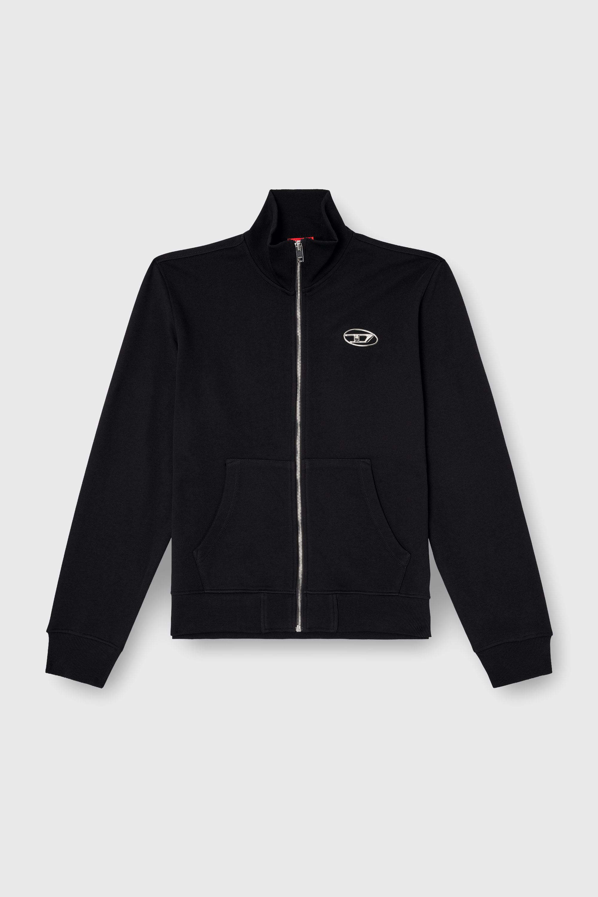 Diesel - S-GINNI-ZIP-OD, Man's Zip-up sweatshirt with metallic logo in Black - 2