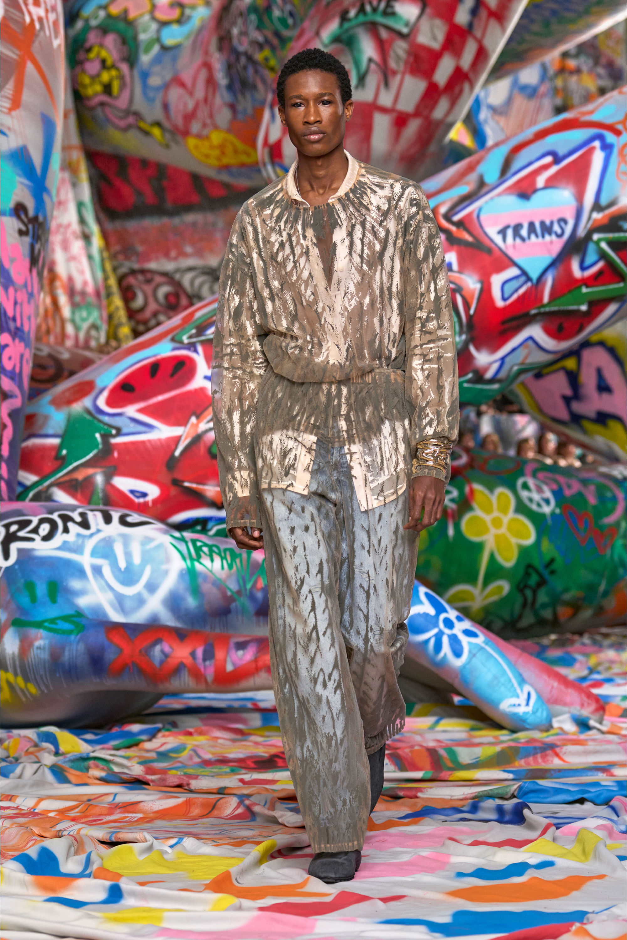 Diesel - P-EGASO, Man's Tulle pants with flocked cable prints in Grey - 4