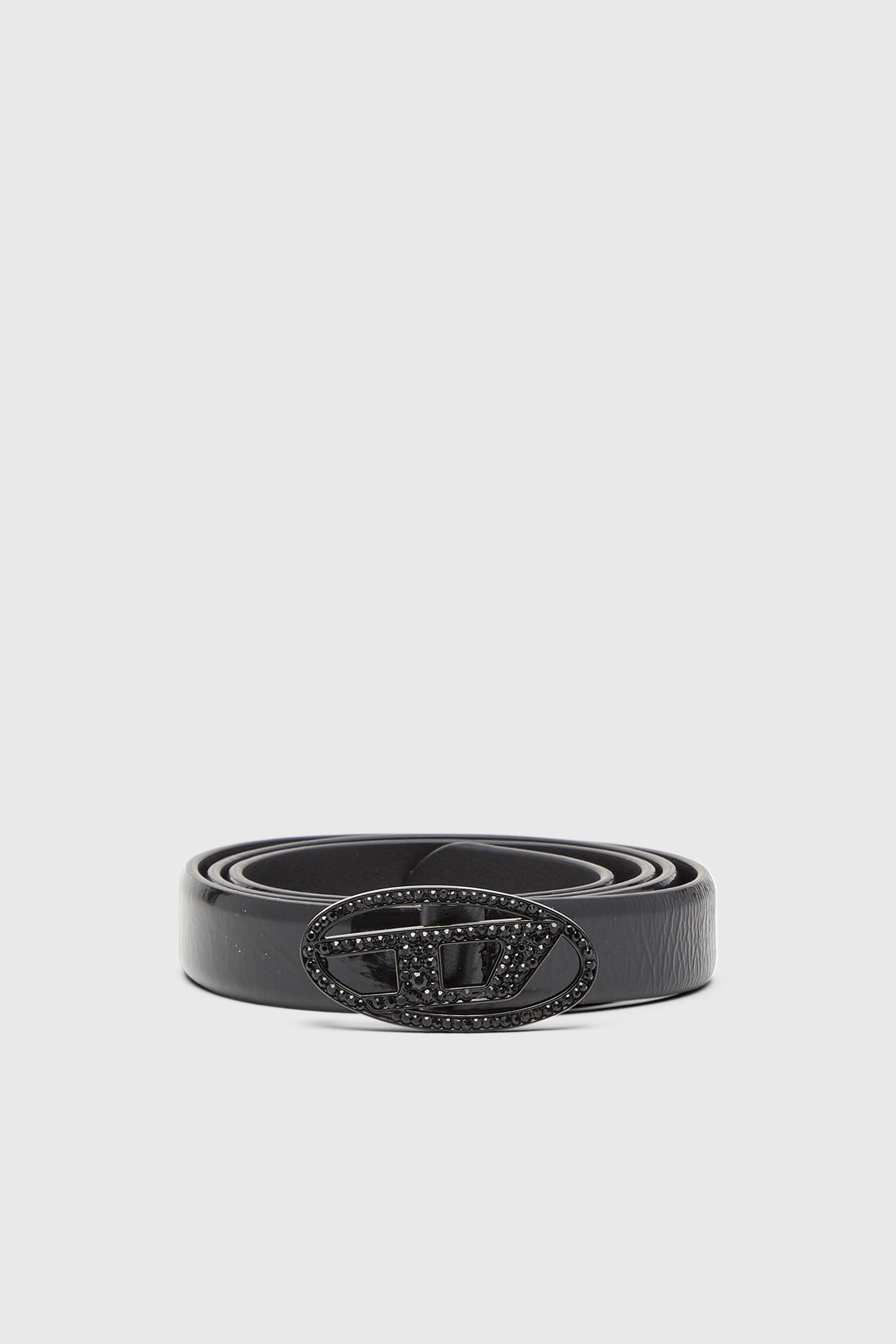 Diesel - B-1DR STRASS 20, Woman's 2 cm leather belt with crystal buckle in Black - 1