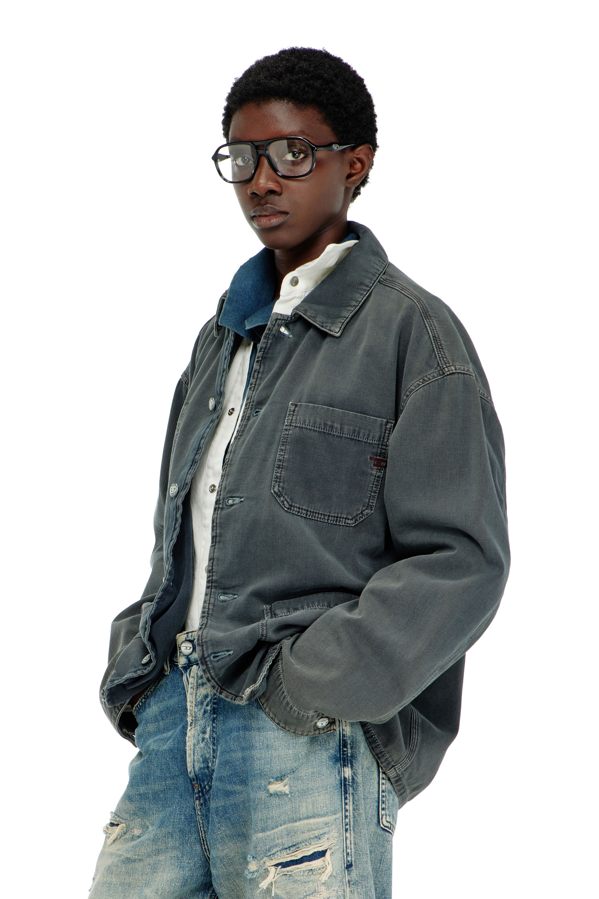 Diesel - D-STACK-U, Unisex's Utility-style jacket in coloured denim in Grey - 3