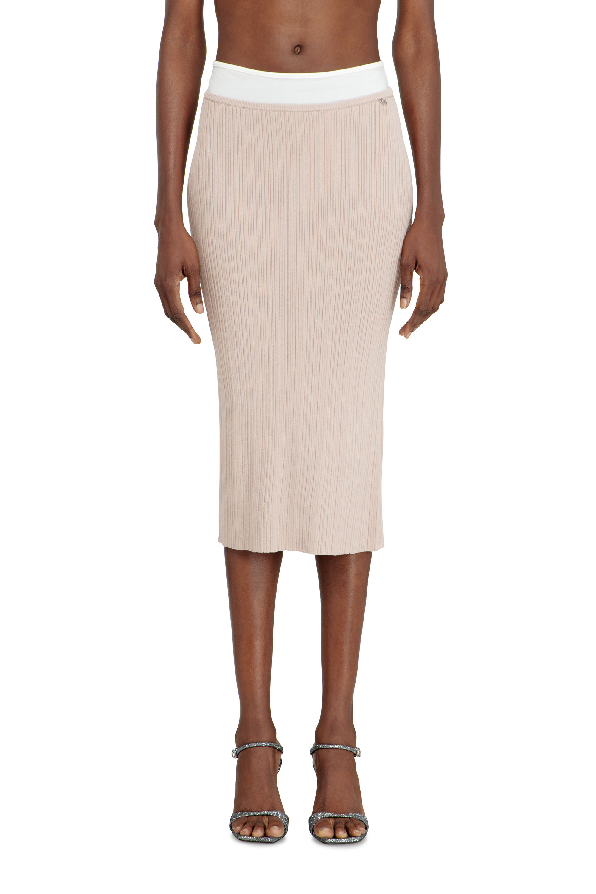 Diesel - M-ZINIA, Woman's Ribbed knit skirt with contrast waistband in Pink - 1