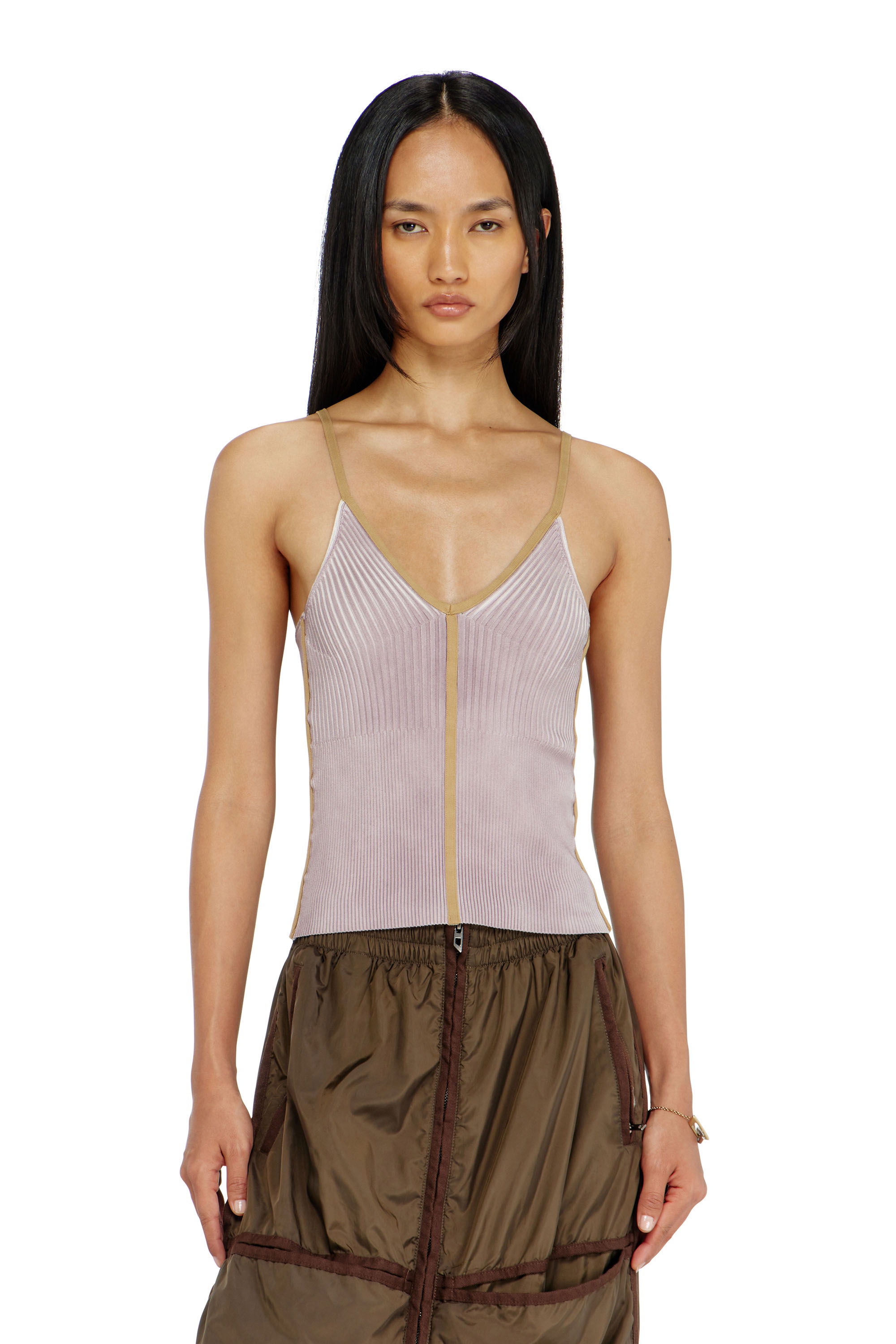 Diesel - M-SARMITE, Woman's Rib-knit cami top with contrast bands in Lilac - 1