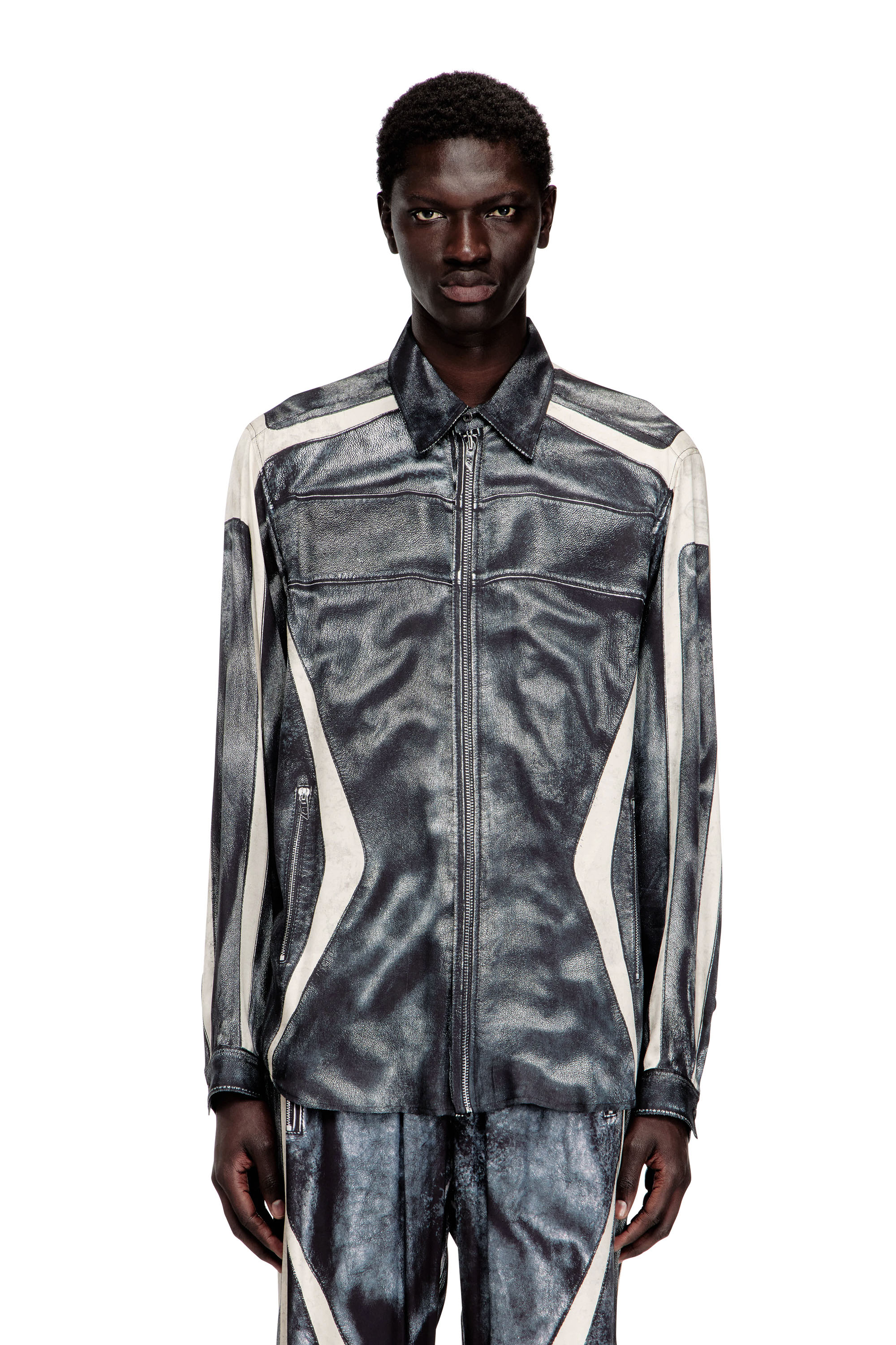 Diesel - S-SIMPLY-BMCZ, Man's Printed viscose shirt with front zip closure in null - 1