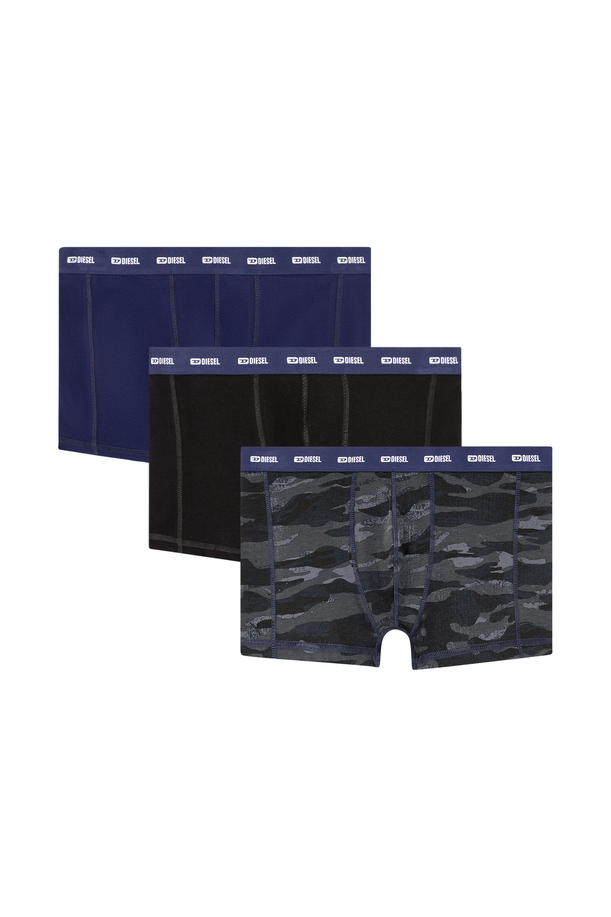 Diesel - DAMIEN-UTLT-3PACK, Man's 3-pack of boxer briefs plain and camo in Black/Blue - 2