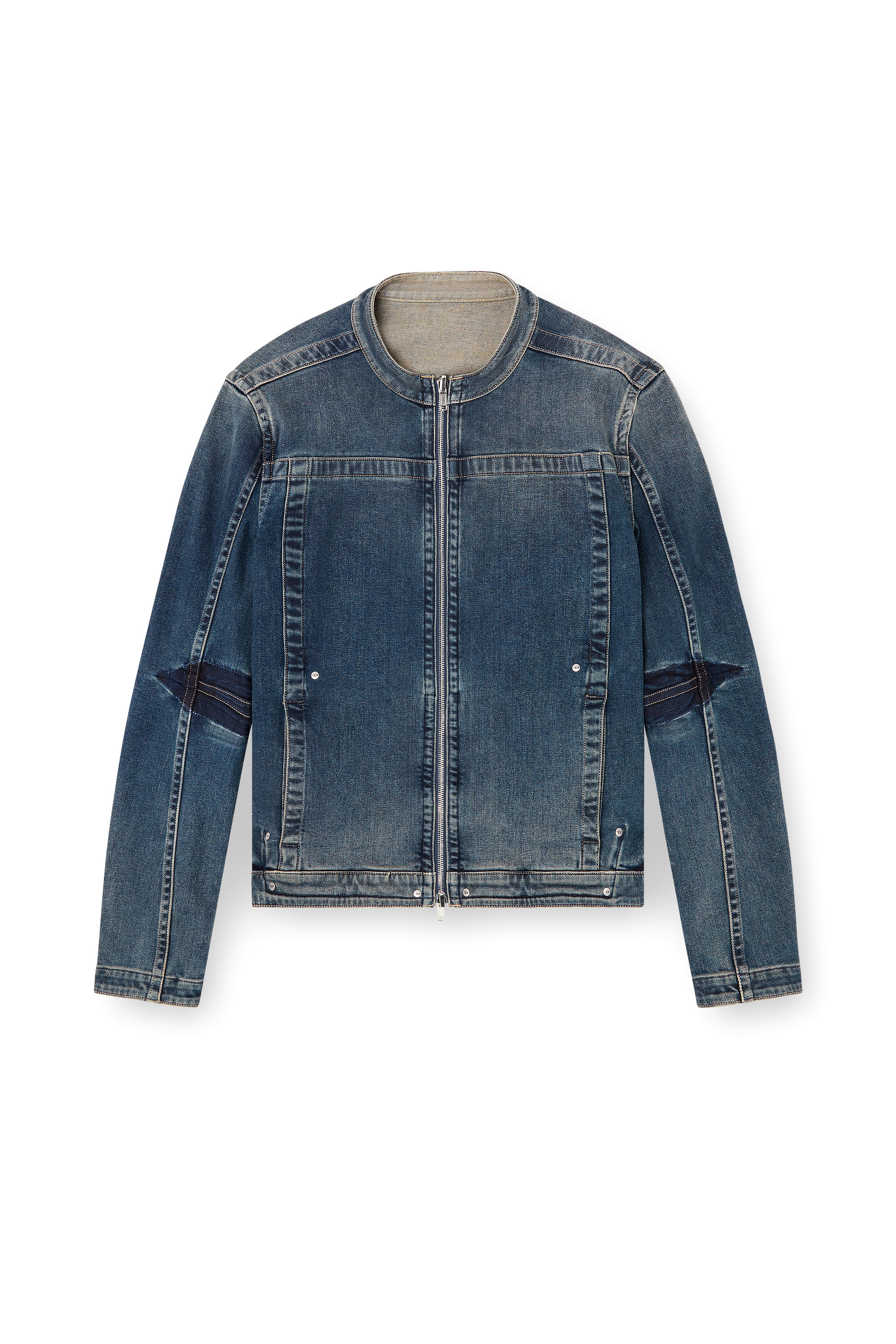 Diesel - D-GLORY-RE, Man's Moto jacket in Rehab denim in Dark Blue - 4