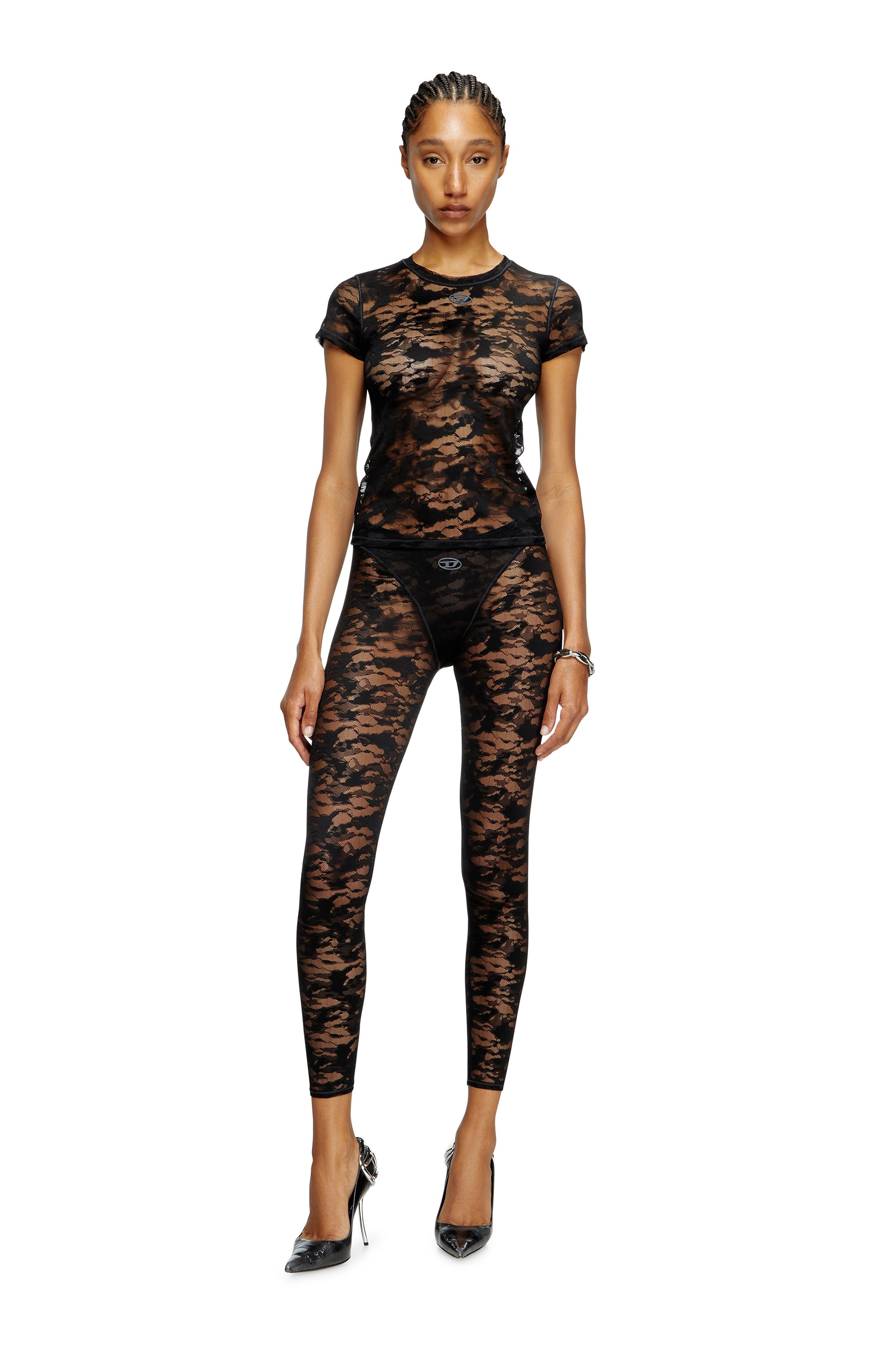 Diesel - KASIA-UTLT, Woman's Camo lace T-shirt in Black - 2