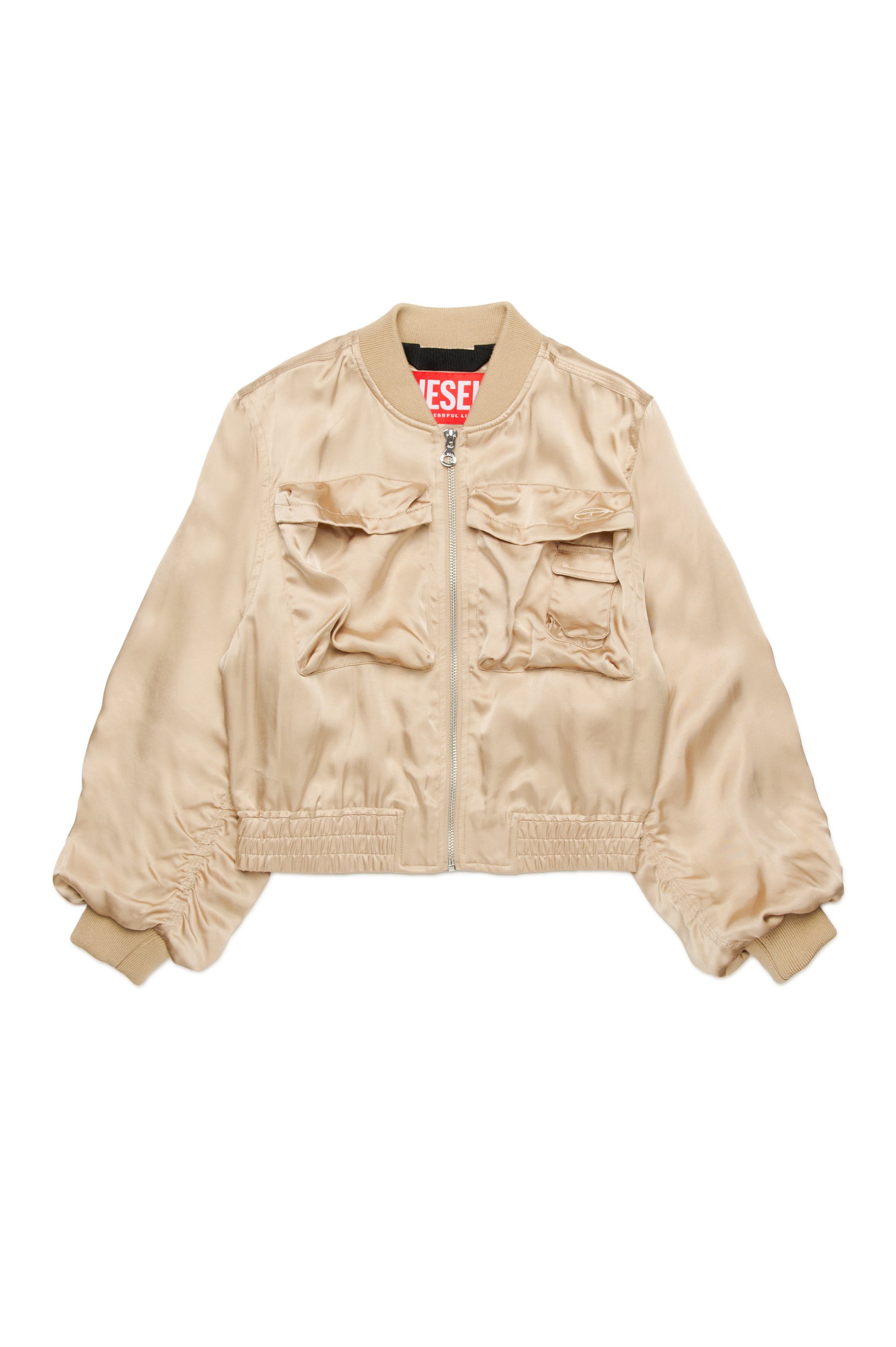 Diesel - JGKHLOWS, Woman's Satin bomber jacket with cargo pockets in Light Brown - 1