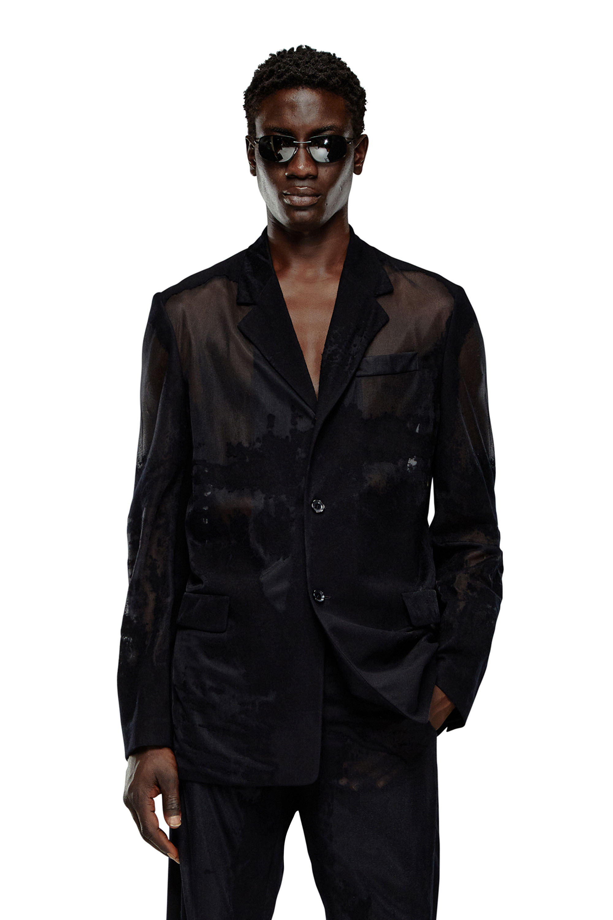Diesel - J-REG, Man Tailored jacket in devoré cool wool in Black - Image 1