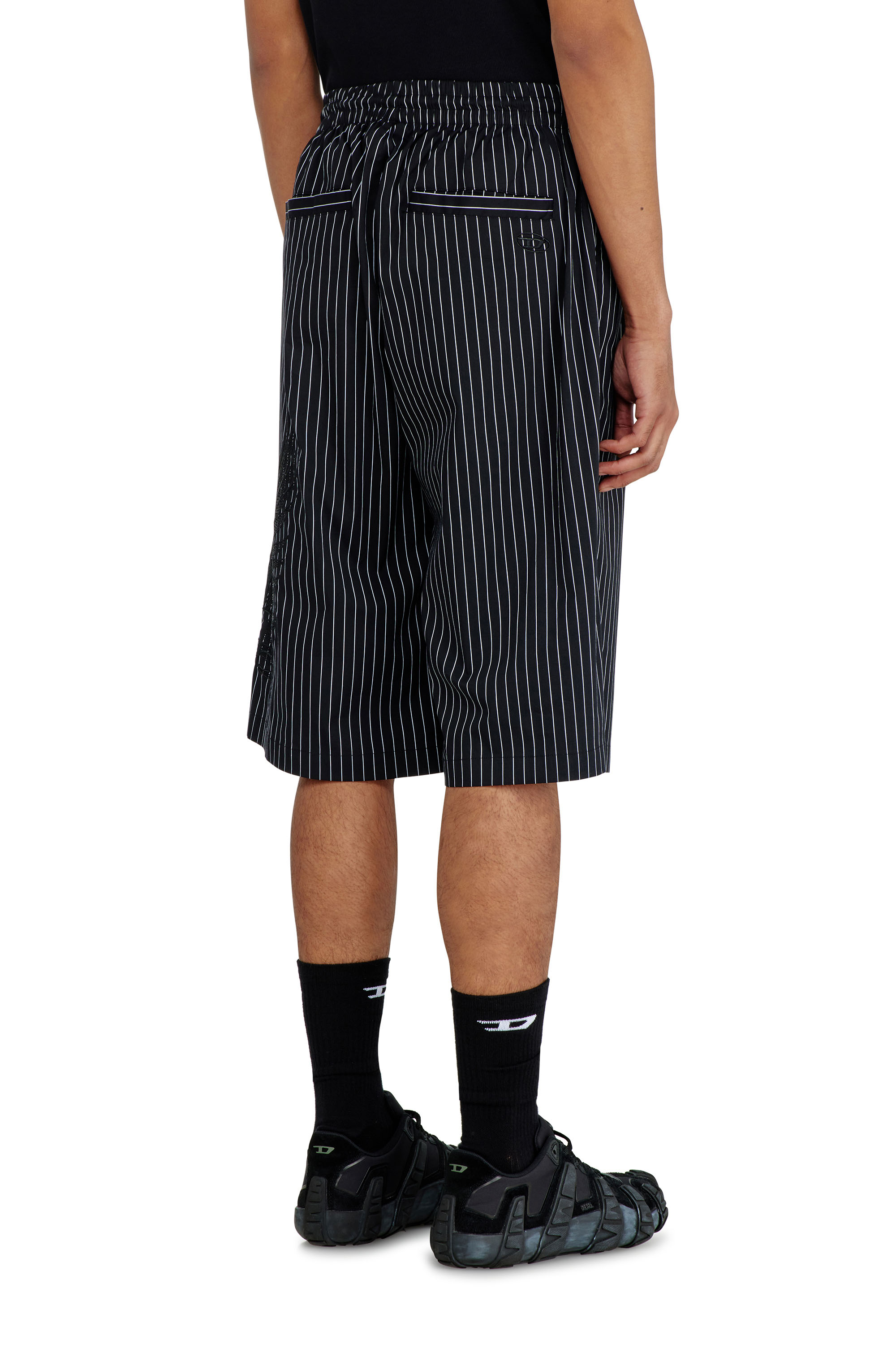 Diesel - P-THEO-SHORT-NJCA, Man's Pinstripe shorts with Phoenix embroidery in Black - 3