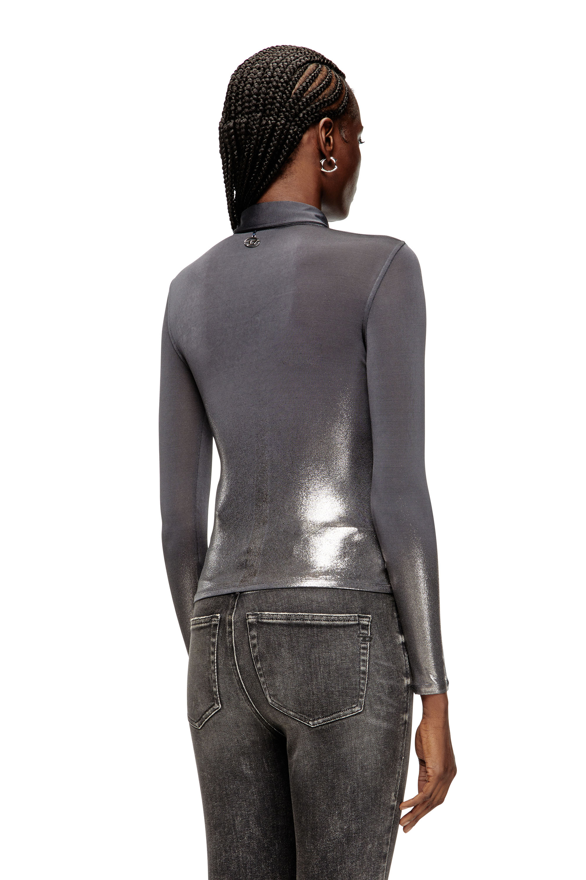 Diesel - C-POL, Woman's Shirt in acetate with buttons and metallic foil in Grey - 4