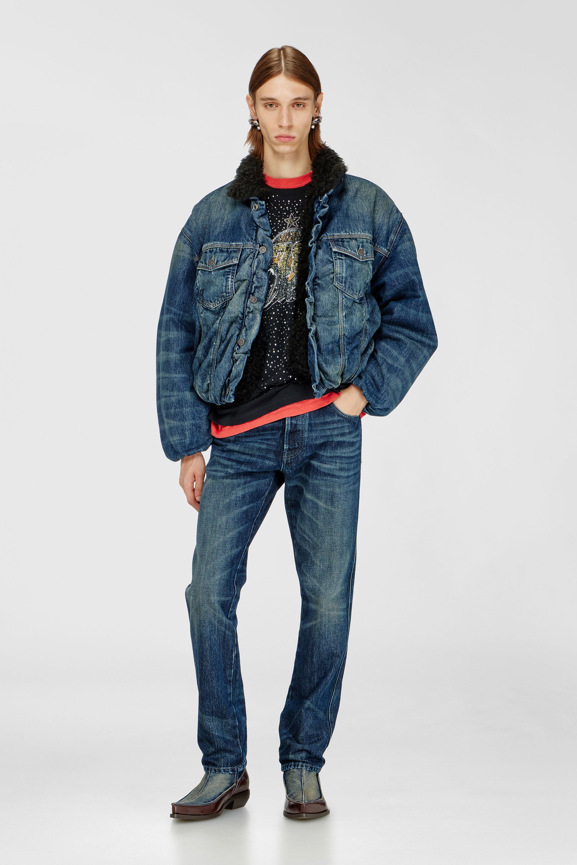 Diesel - D-FRIDO-30-TR, Man's D-Frido-Western ankle boots in leather and denim in Blue - 7