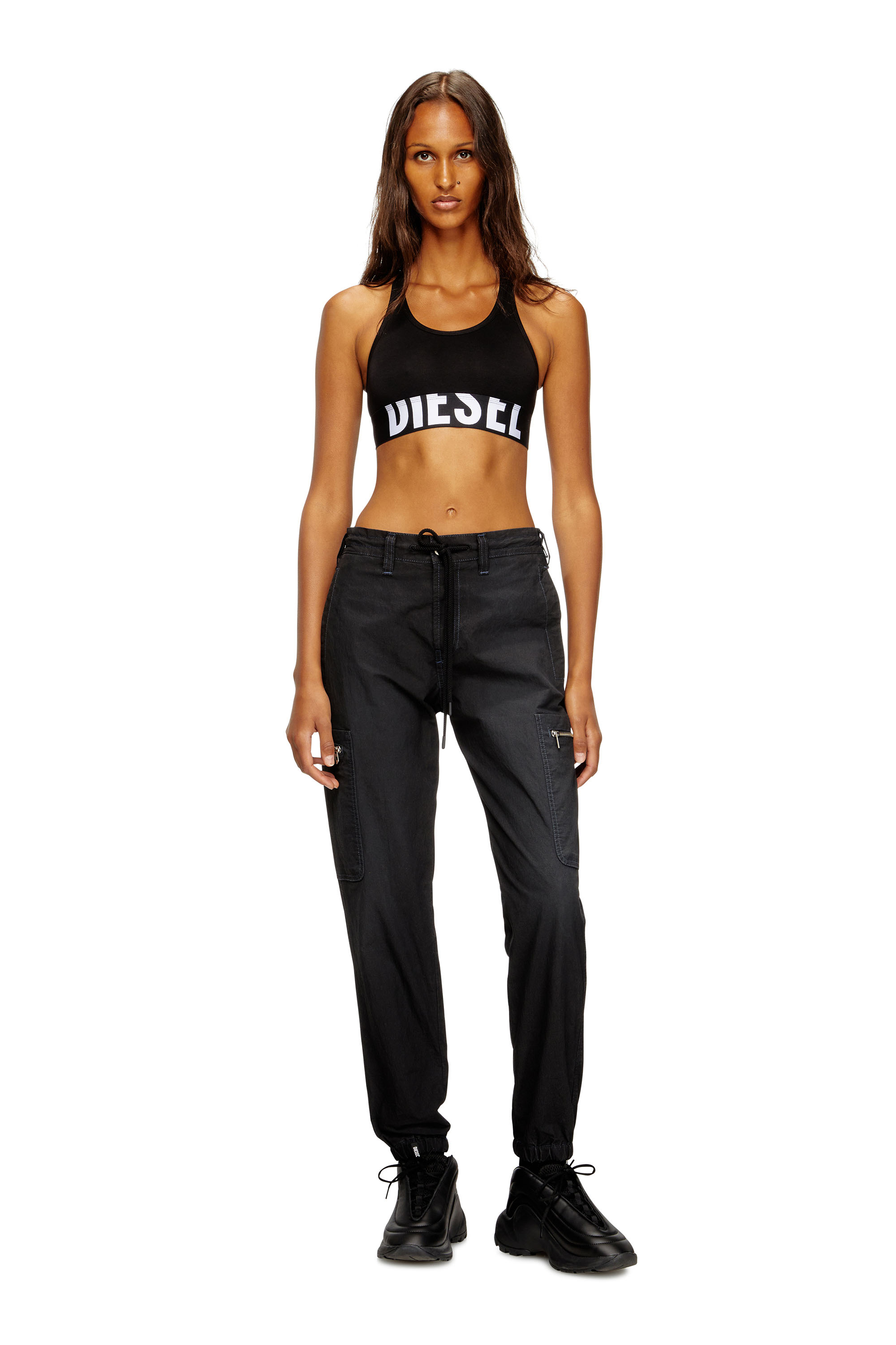 Diesel - UFSB-COTTON-RACE-BRALETTE-XL, Woman's Sports bra with cut-off logo in Black - 4