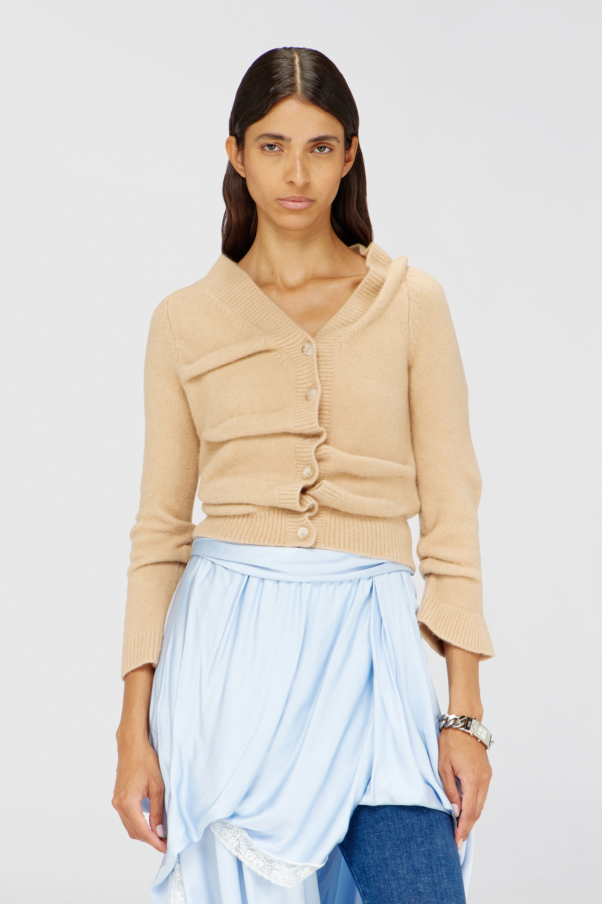 Diesel - M-AVA, Woman's Cropped cardigan in wrinkled boiled knit in Beige - 2