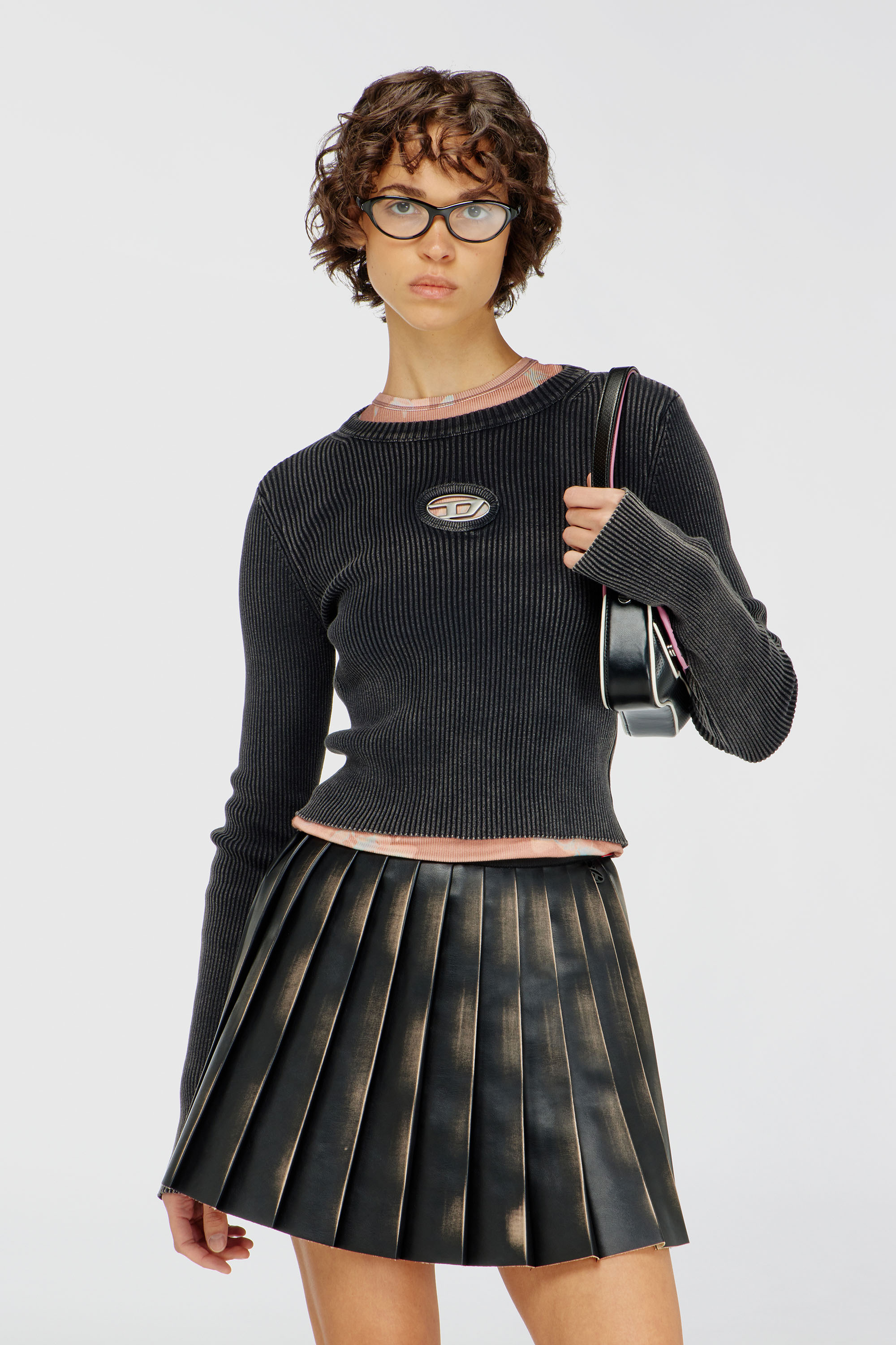 Diesel - M-ANCHOR-A, Woman's Cropped jumper with cut-out logo in Black - 1