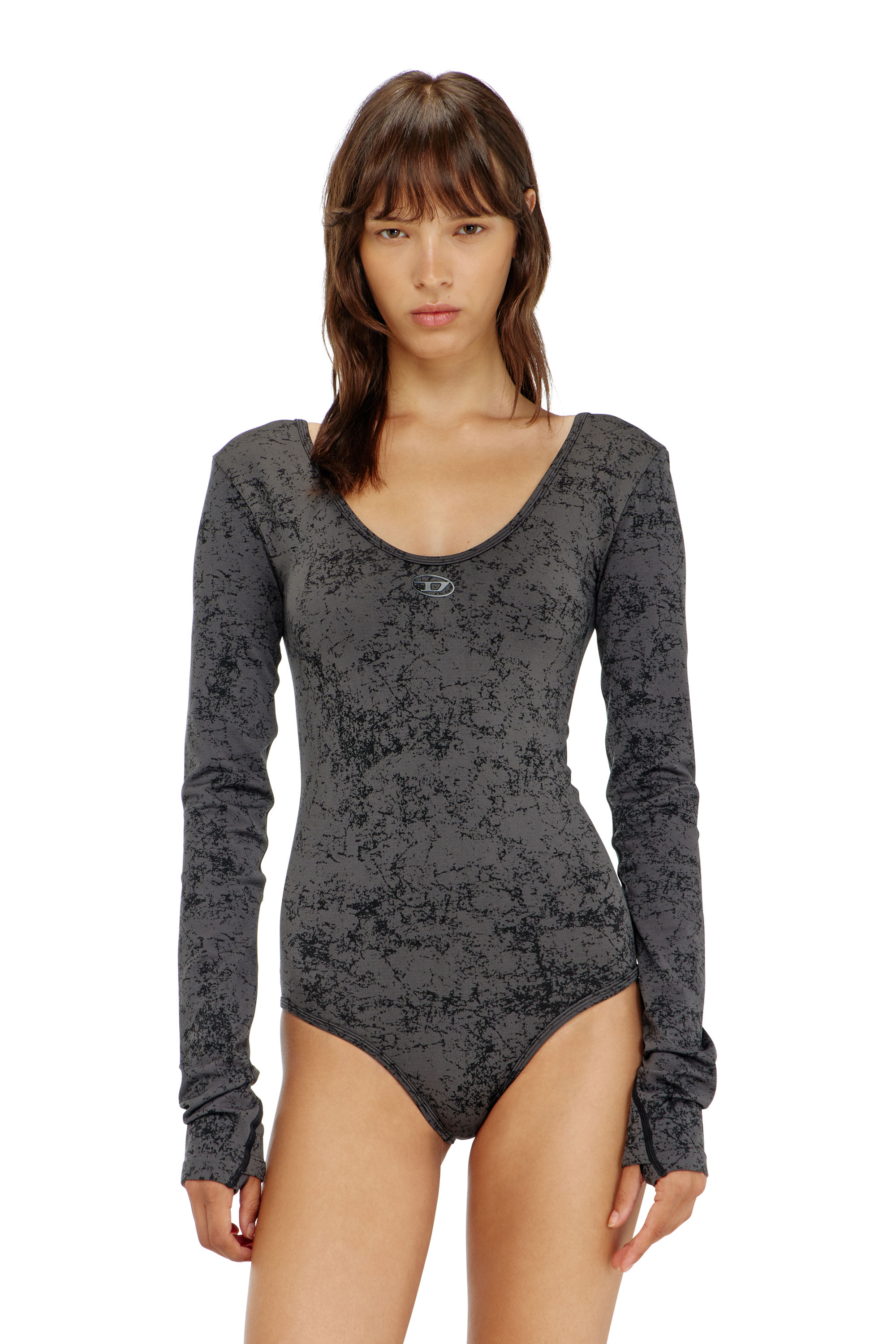 Diesel - IONNA-UTLT, Woman's Open-back bodysuit with utilitarian print in Black - 2