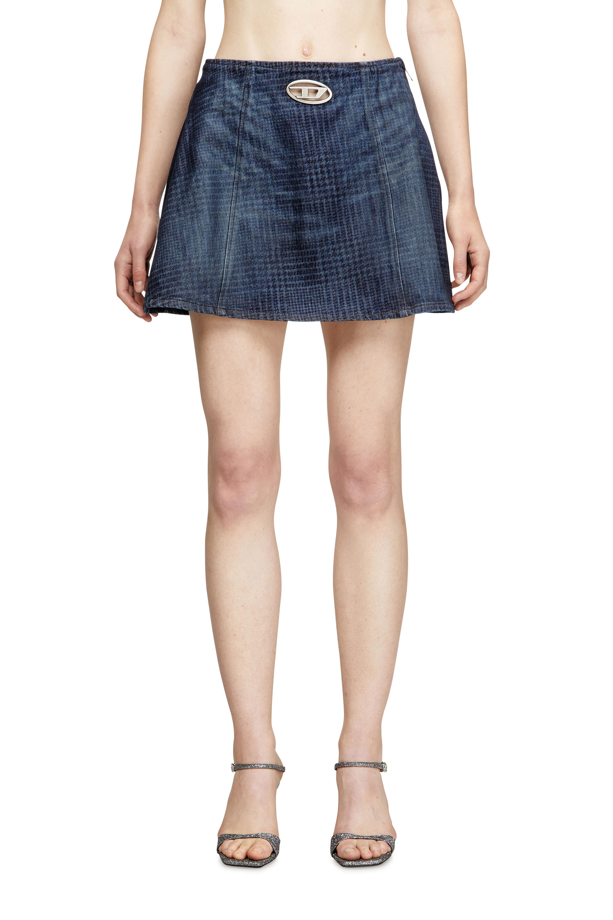 Diesel - DE-SWENY-S1, Woman's Mini skirt in Prince of Wales denim in Dark Blue - 1