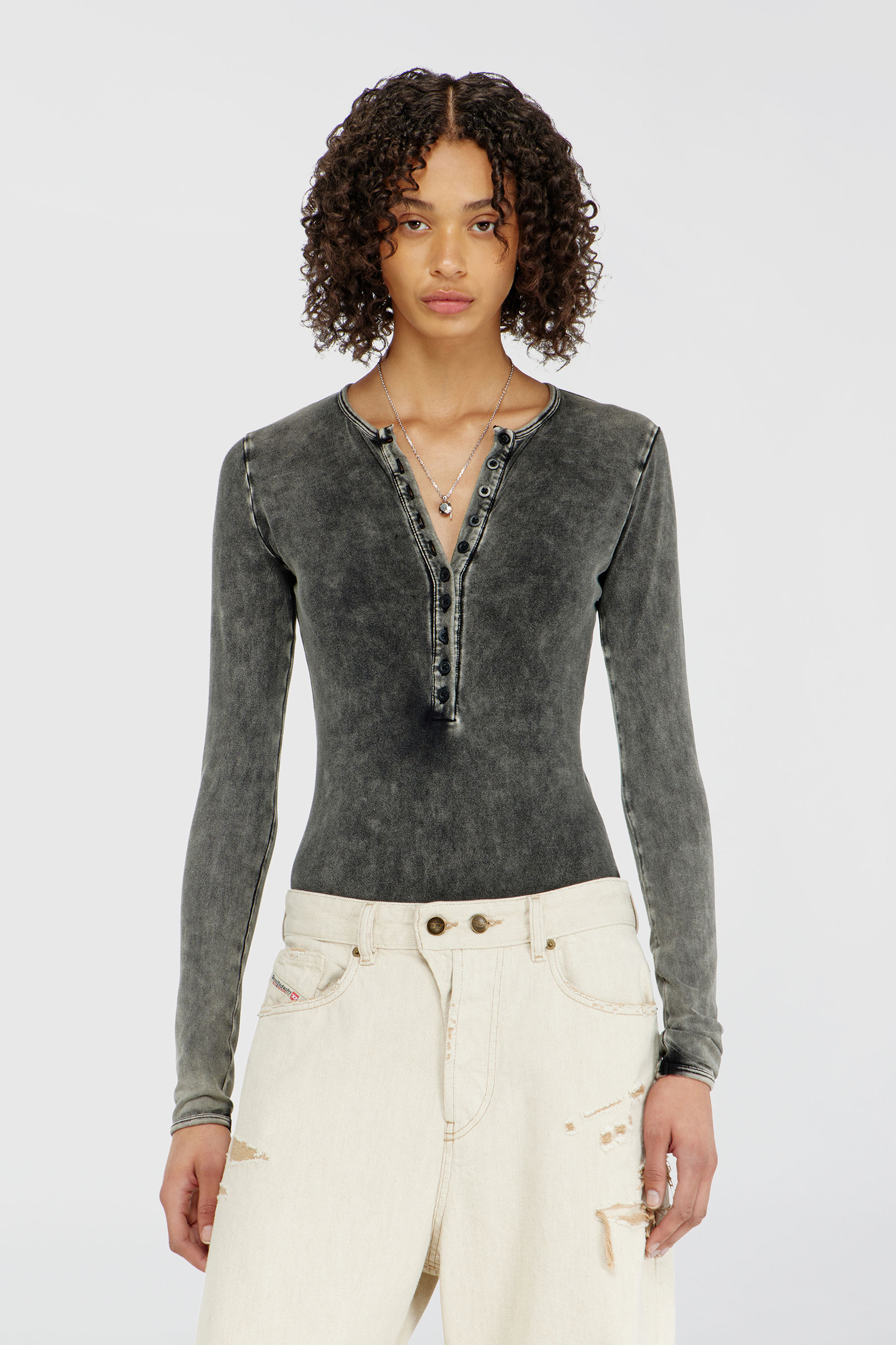Diesel - FRESYA-DNM, Woman's Cotton bodysuit with buttoned front in Dark grey - 5