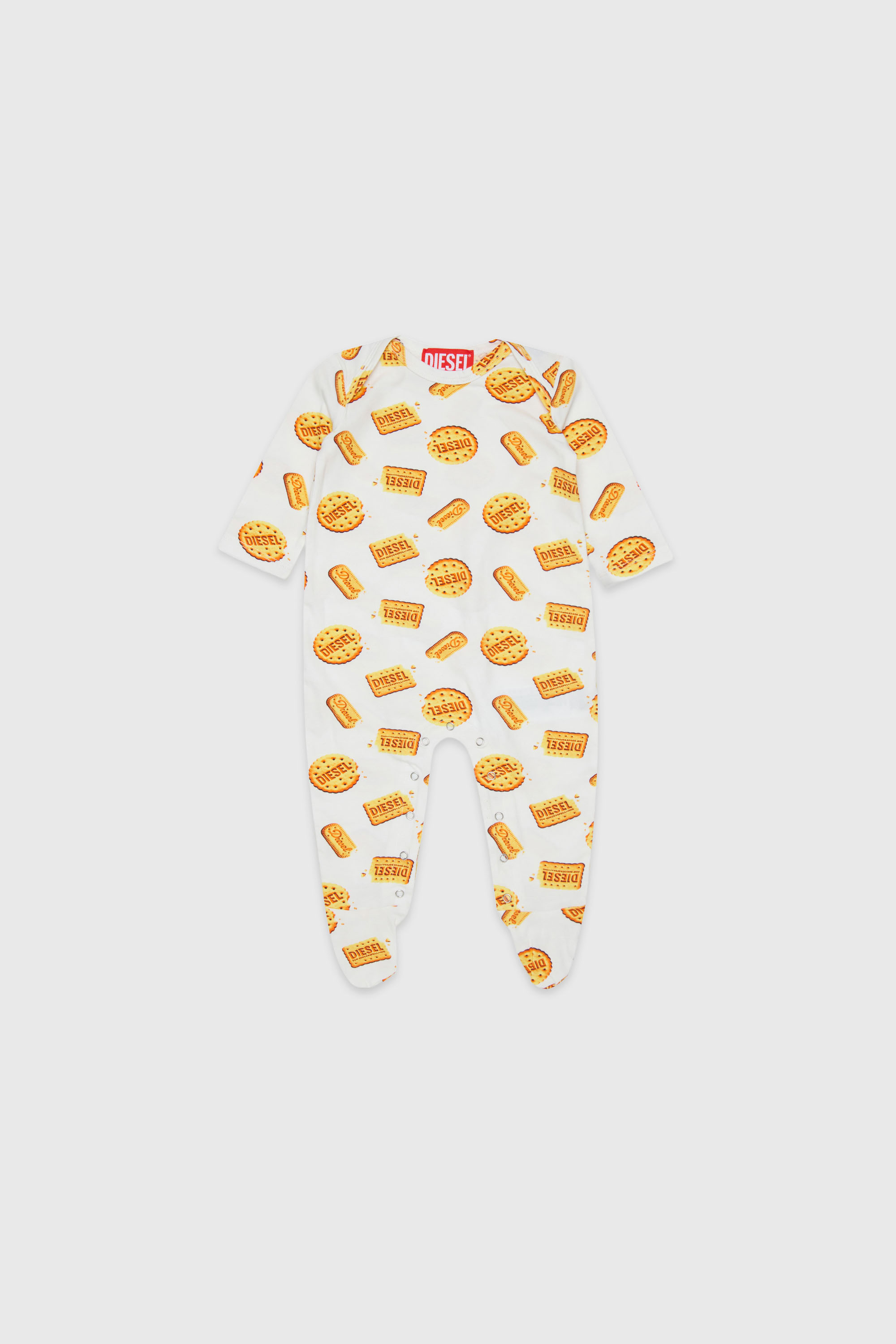 Diesel - UNNY-NB, Unisex's Newborn jumpsuit with Diesel biscuit print in White - 1