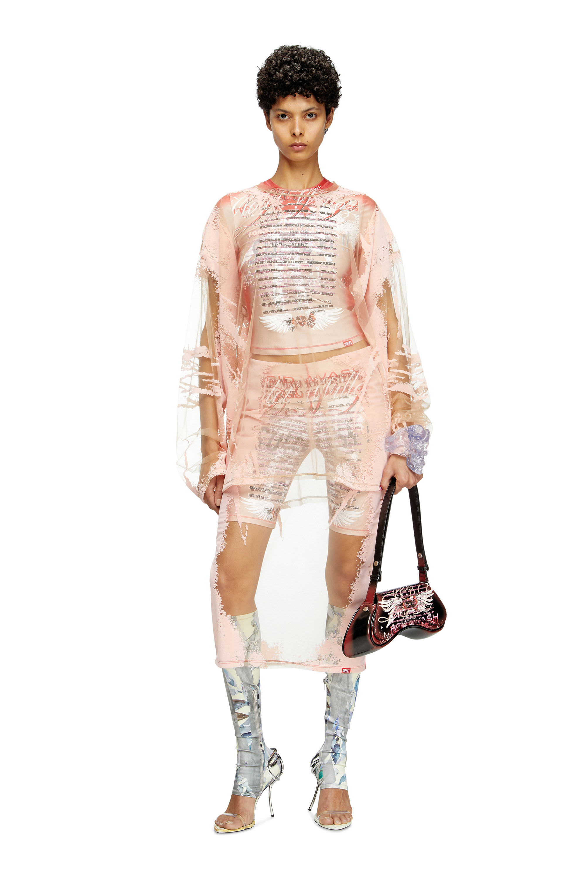 T-HASSAN-LS-A, Pink Diesel - T-HASSAN-LS-A, Unisex's Long-sleeve nylon T-shirt with lyrics print in Pink - 7