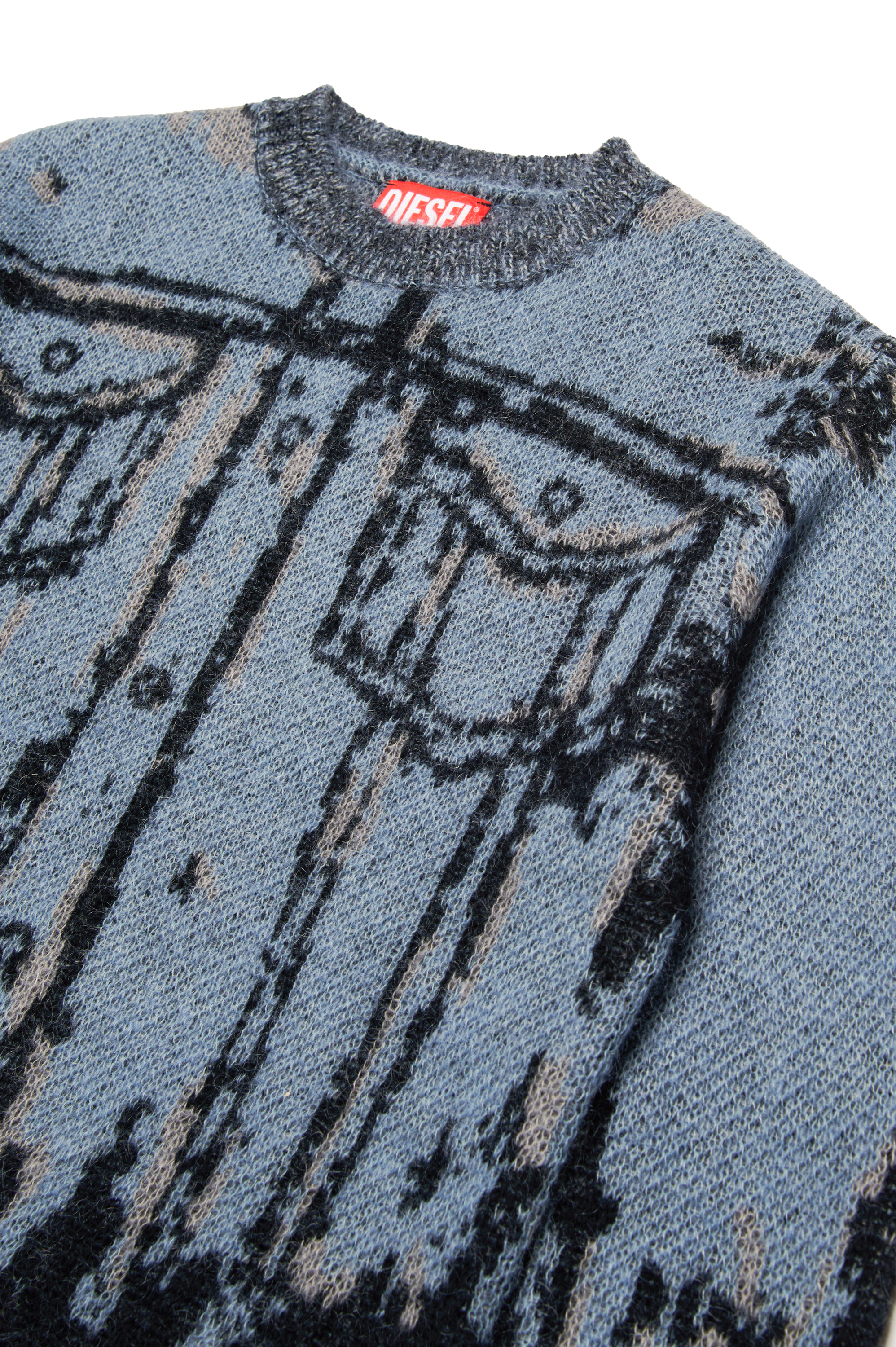 Diesel - KPATMOS OVER, Man's Jumper with trompe l'oeil effect in Blue/Black - 3