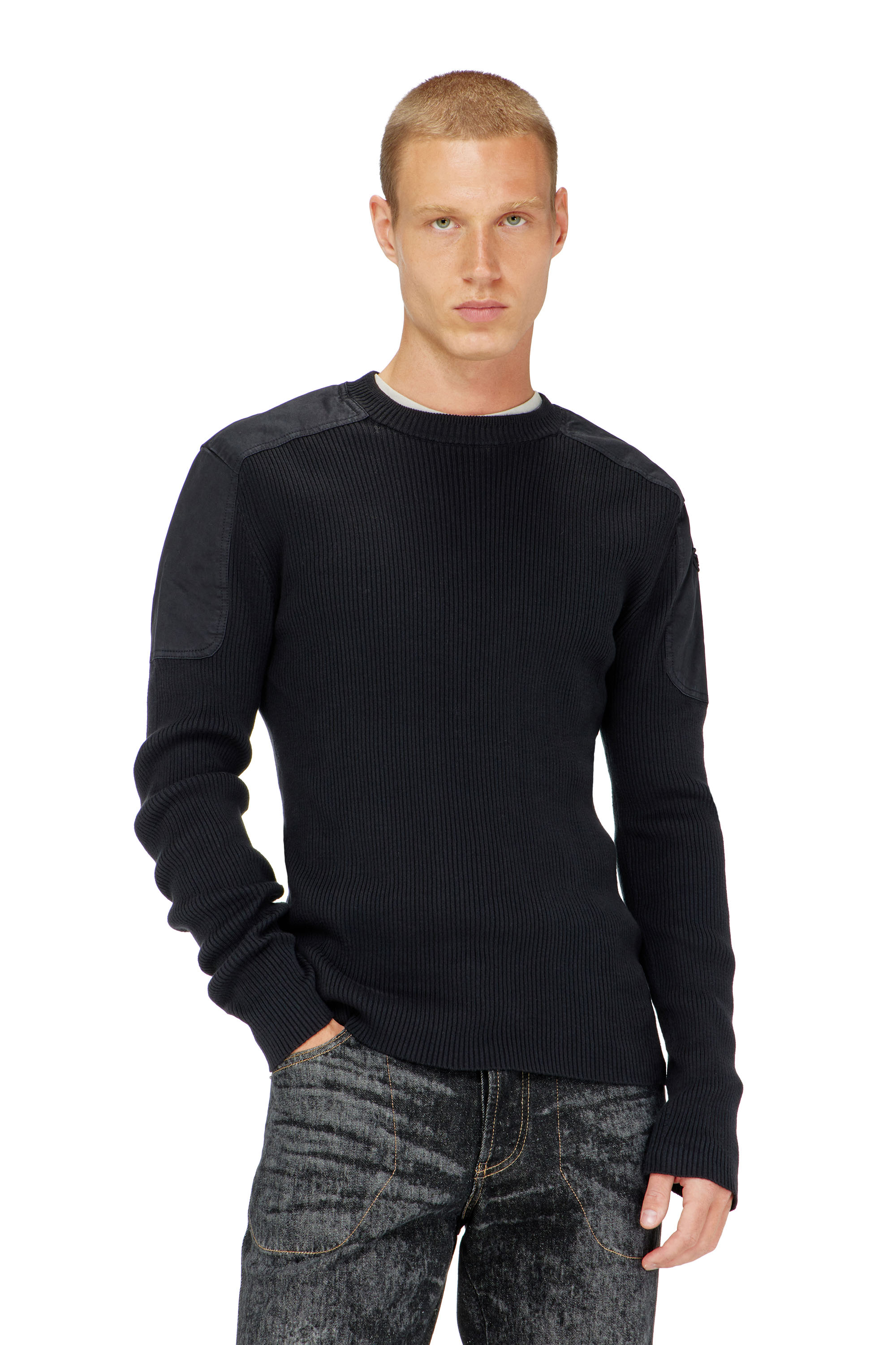 Diesel - K-MARTIN, Man's Ribbed jumper with shoulder panels in Black - 3