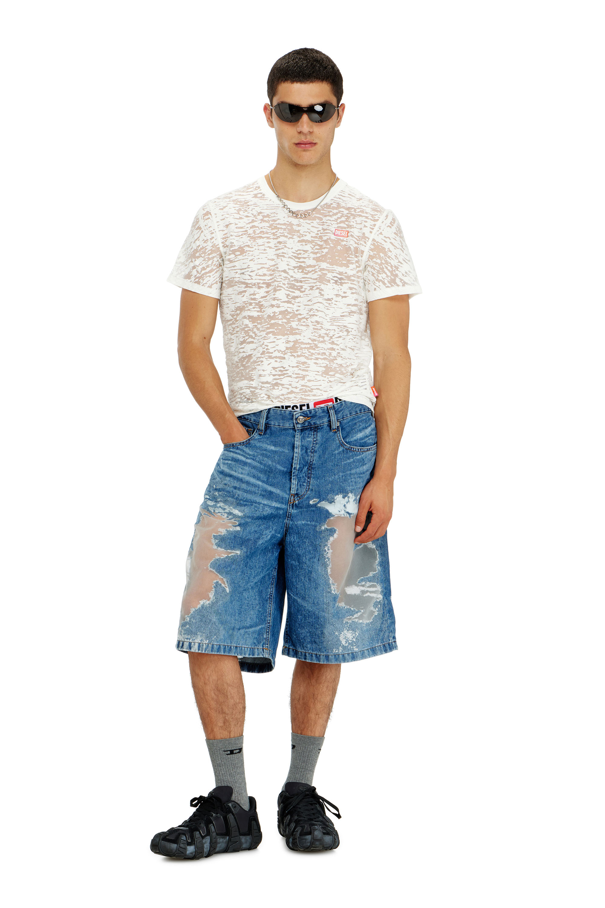 Diesel - PR-T-NOTS-MATI-R, Unisex's T-shirt in all-over devor&eacute; jersey in White - 1