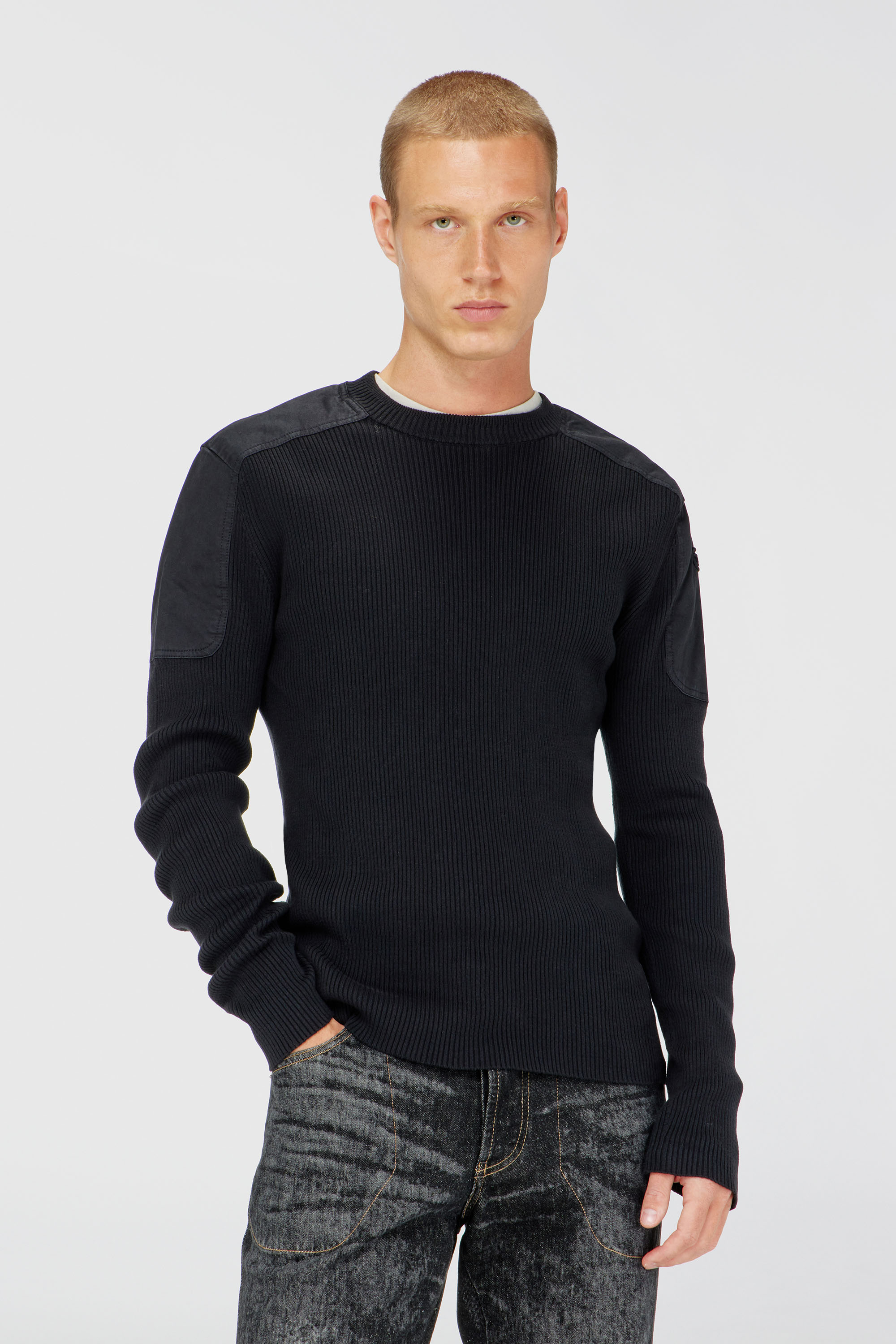 Diesel - K-MARTIN, Man's Ribbed jumper with shoulder panels in Black - 3