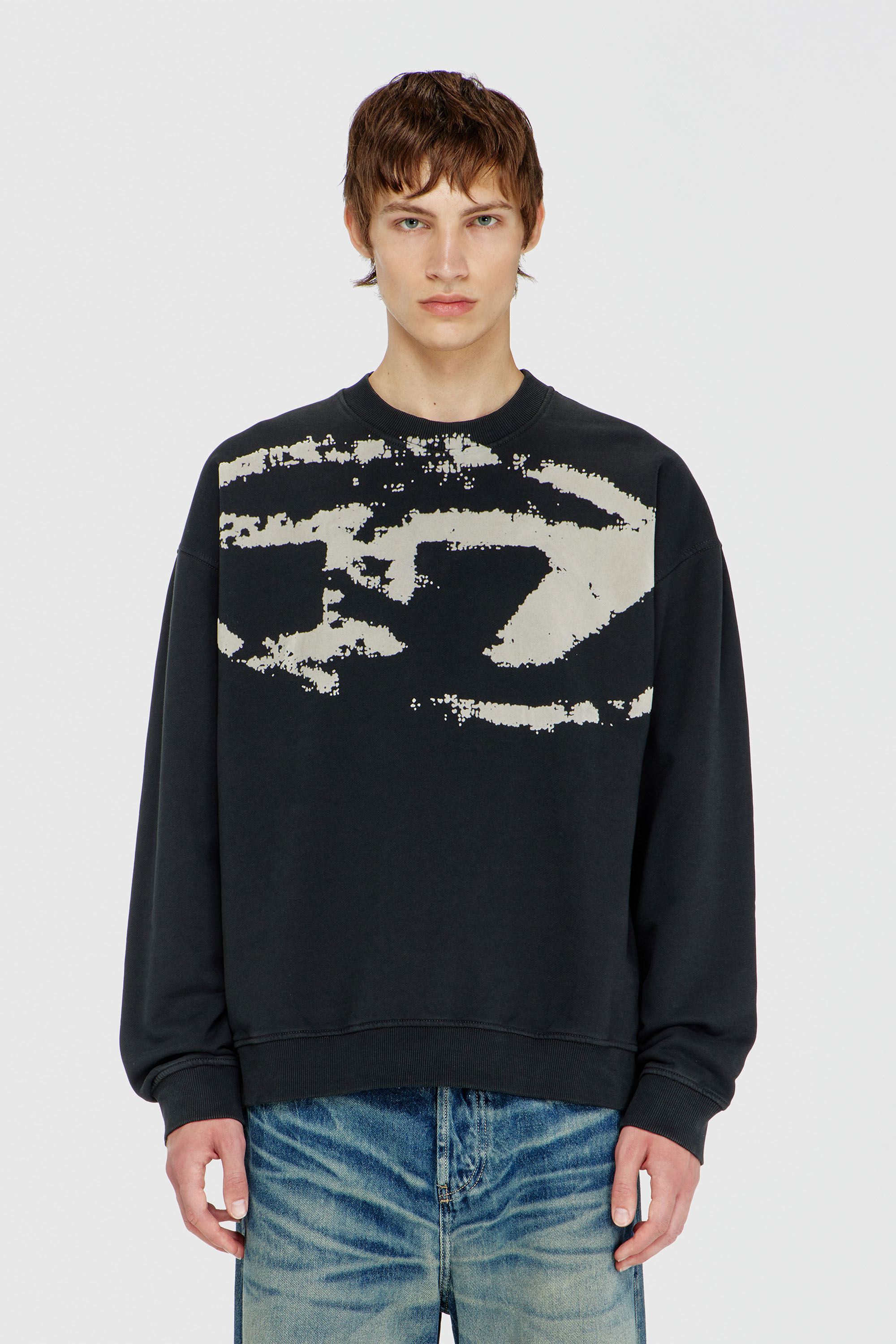 Diesel - S-BOXT-N5, Man's Cotton sweatshirt with flocked Oval D in Black - 5