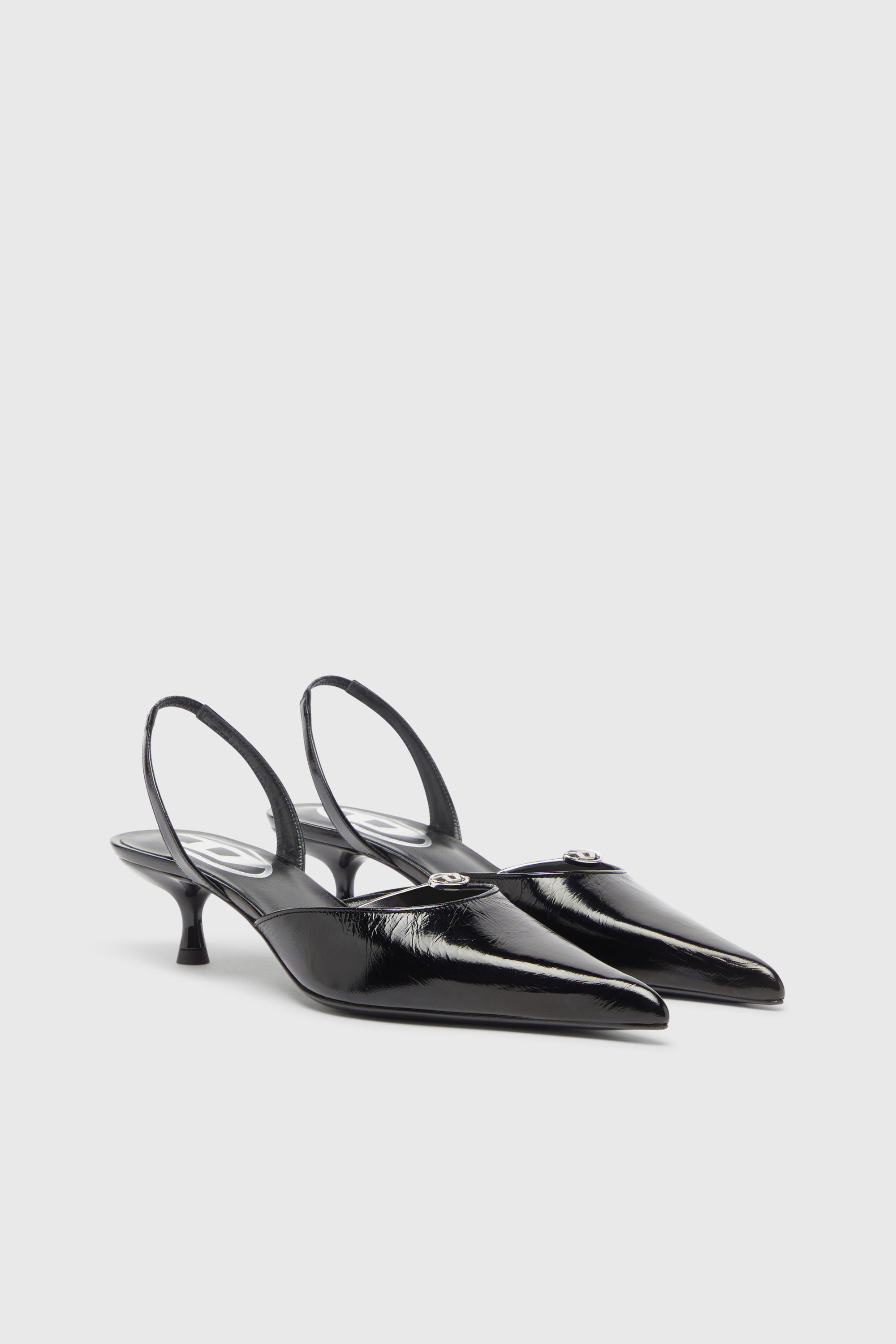 Diesel - D-JEWELS 40 D'OR, Woman's D-Jewels - Leather slingbacks with Oval D jewel in Black - 2