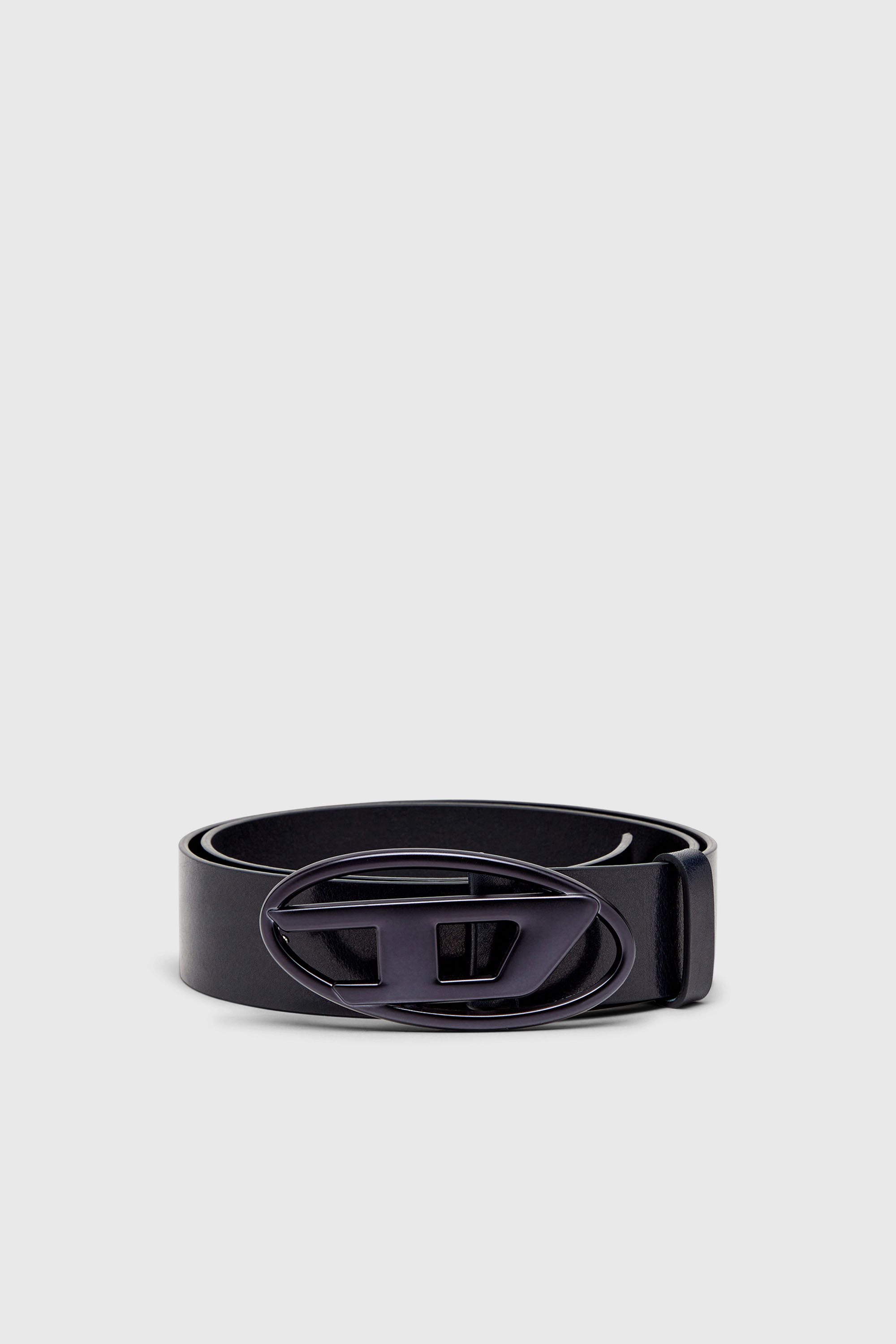 Diesel - B-1DR, Unisex's 3.9cm leather belt with metallic Oval D buckle in Dark Blue - 1