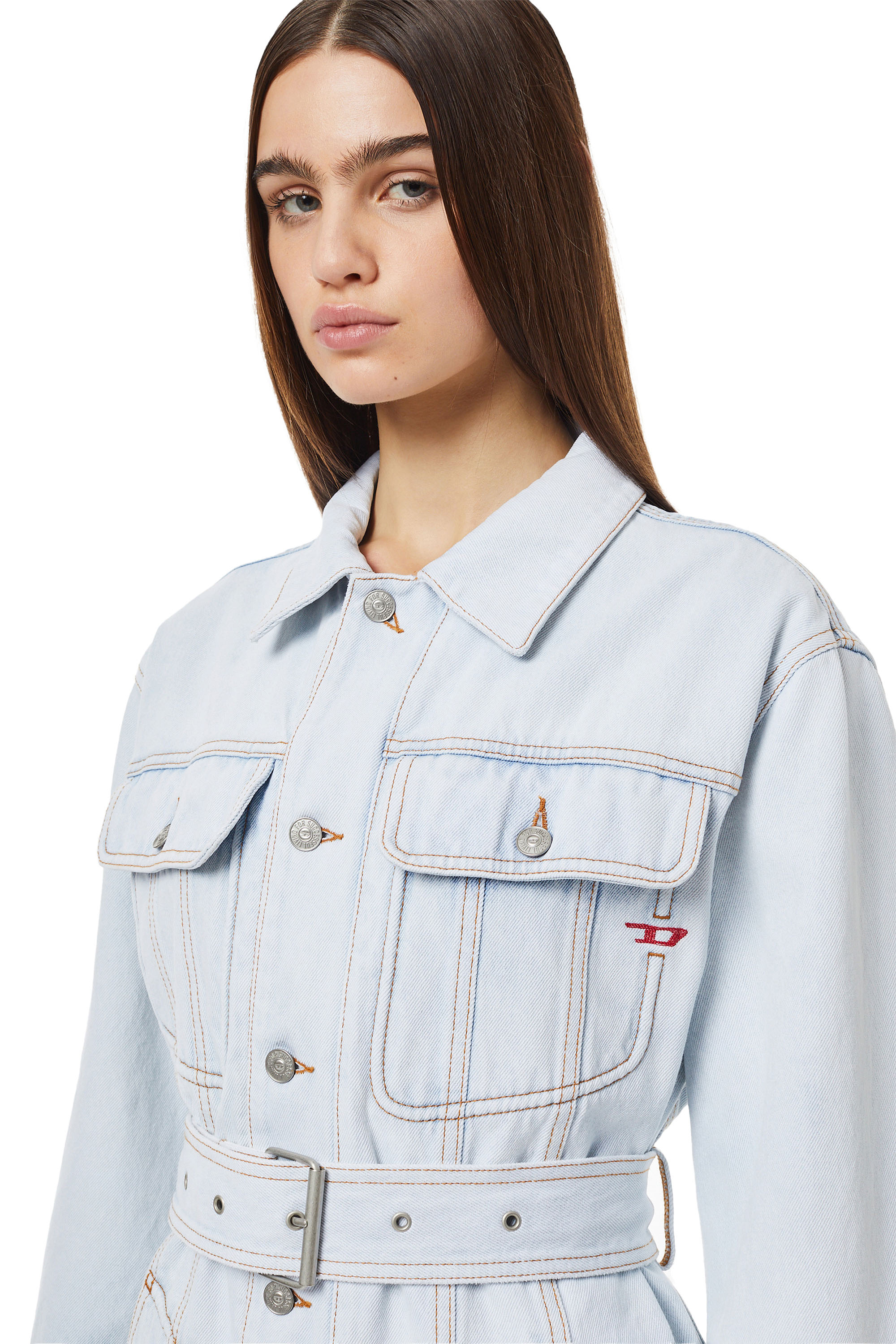 Diesel - DE-FLAMINIA TRUCKER COAT, Woman's Trucker coat in Light Blue - 6