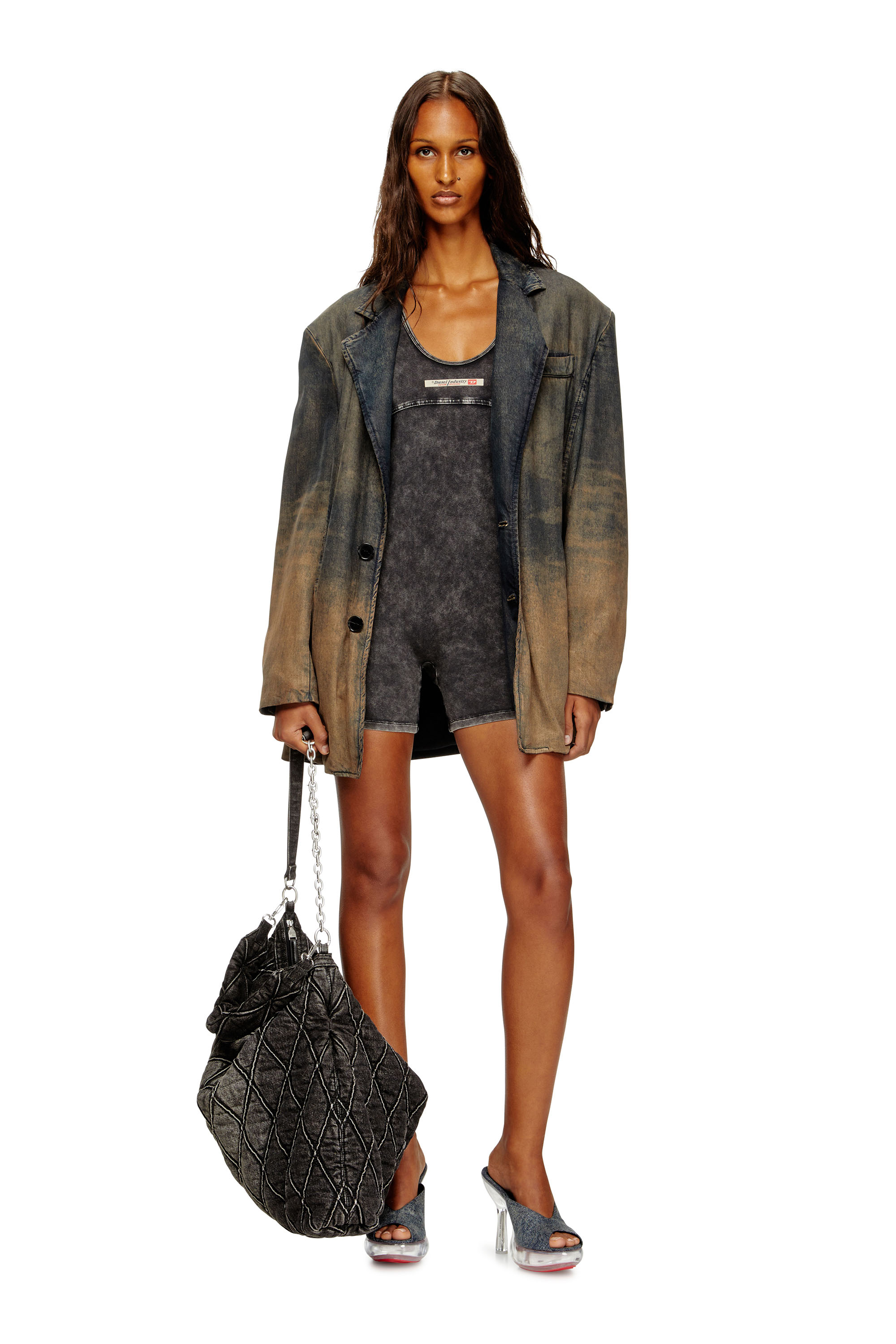 Diesel - KARIM-DNM, Woman's Playsuit in denim-effect jersey in Black - 4