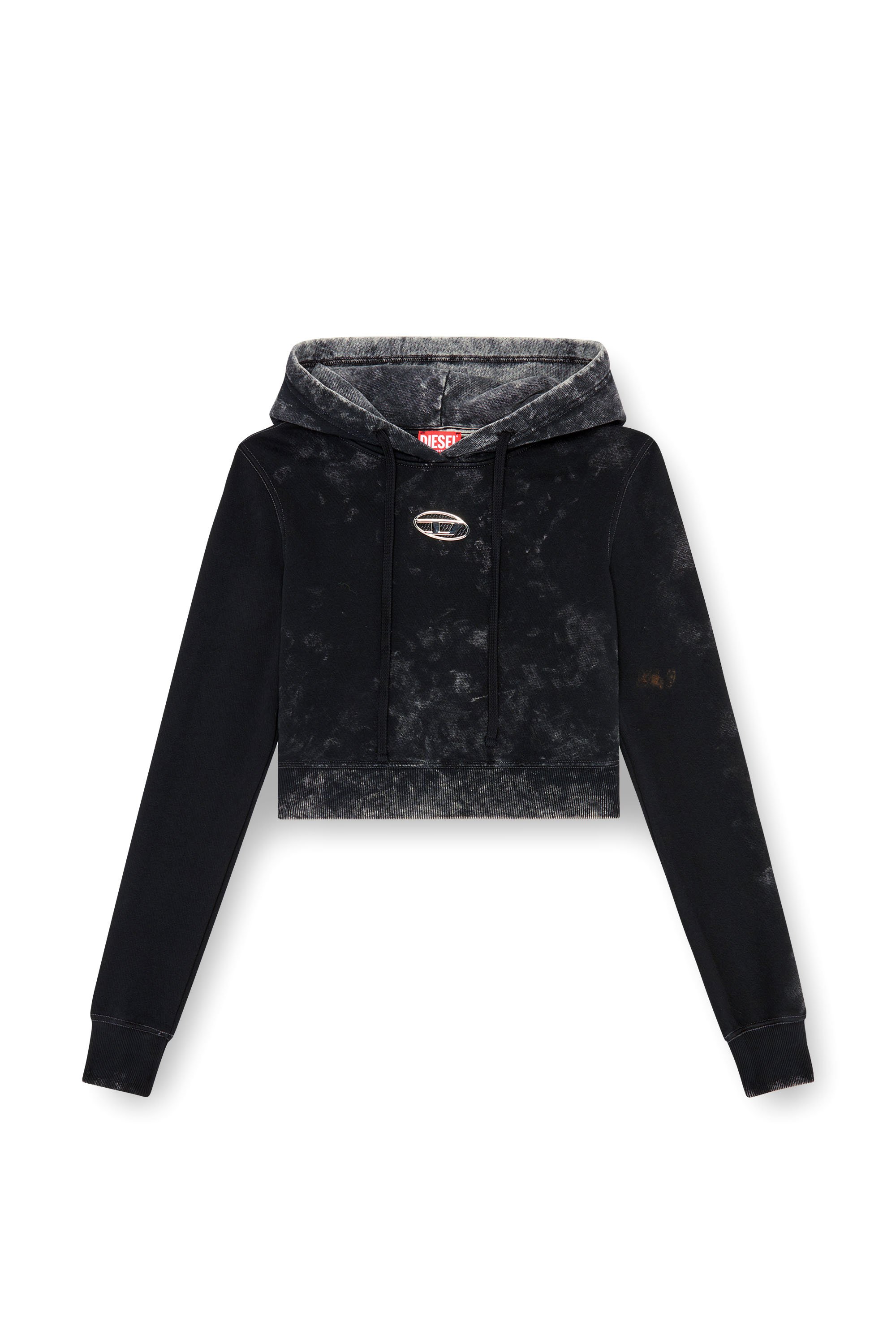 Diesel - F-SLIMMY-HOOD-P5, Woman's Faded cut-out hoodie with metal logo in Black - 4