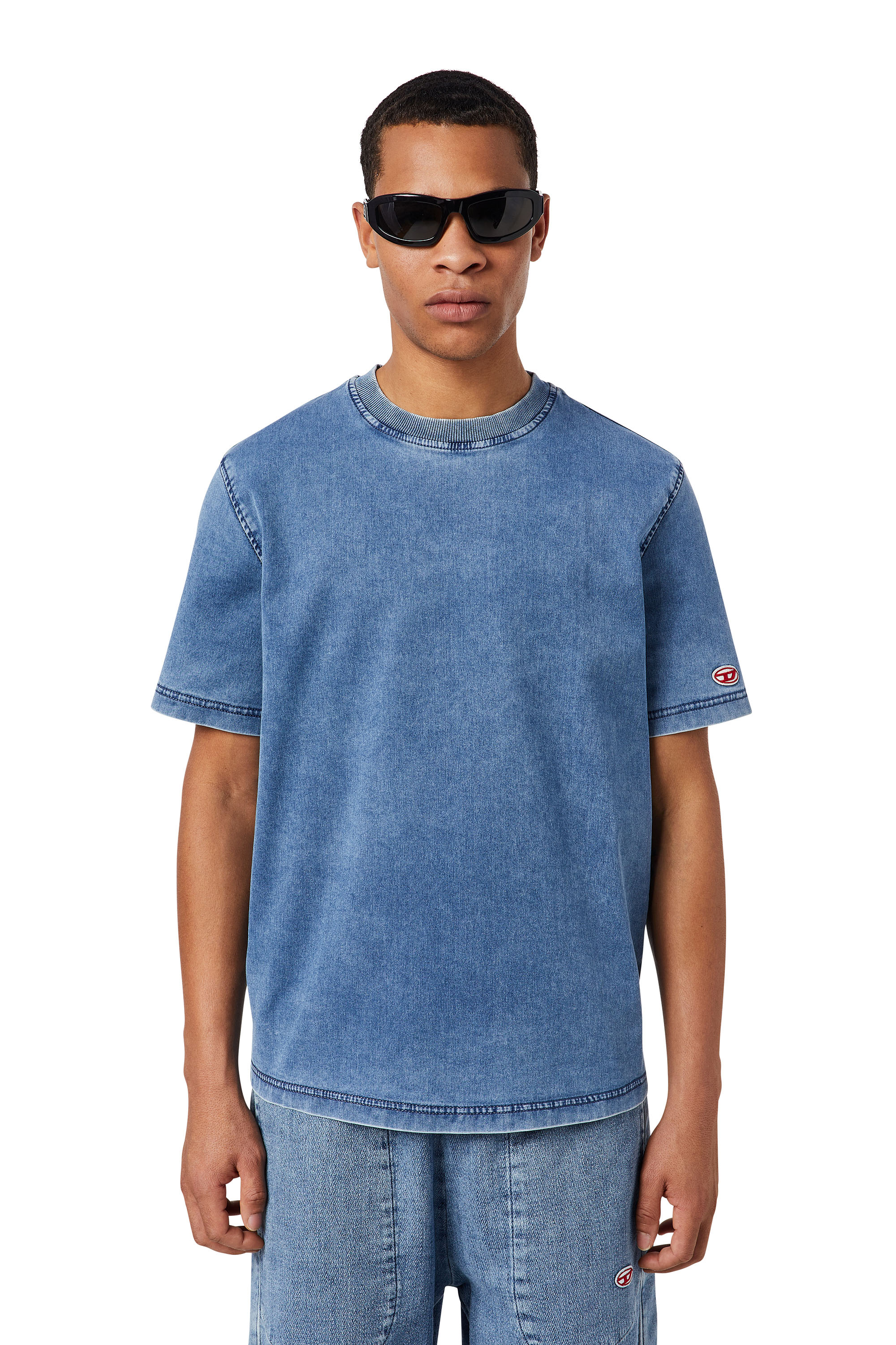 Diesel - D-BIGGOR TRACK DENIM T-SHIRT, Light Blue - Image 1